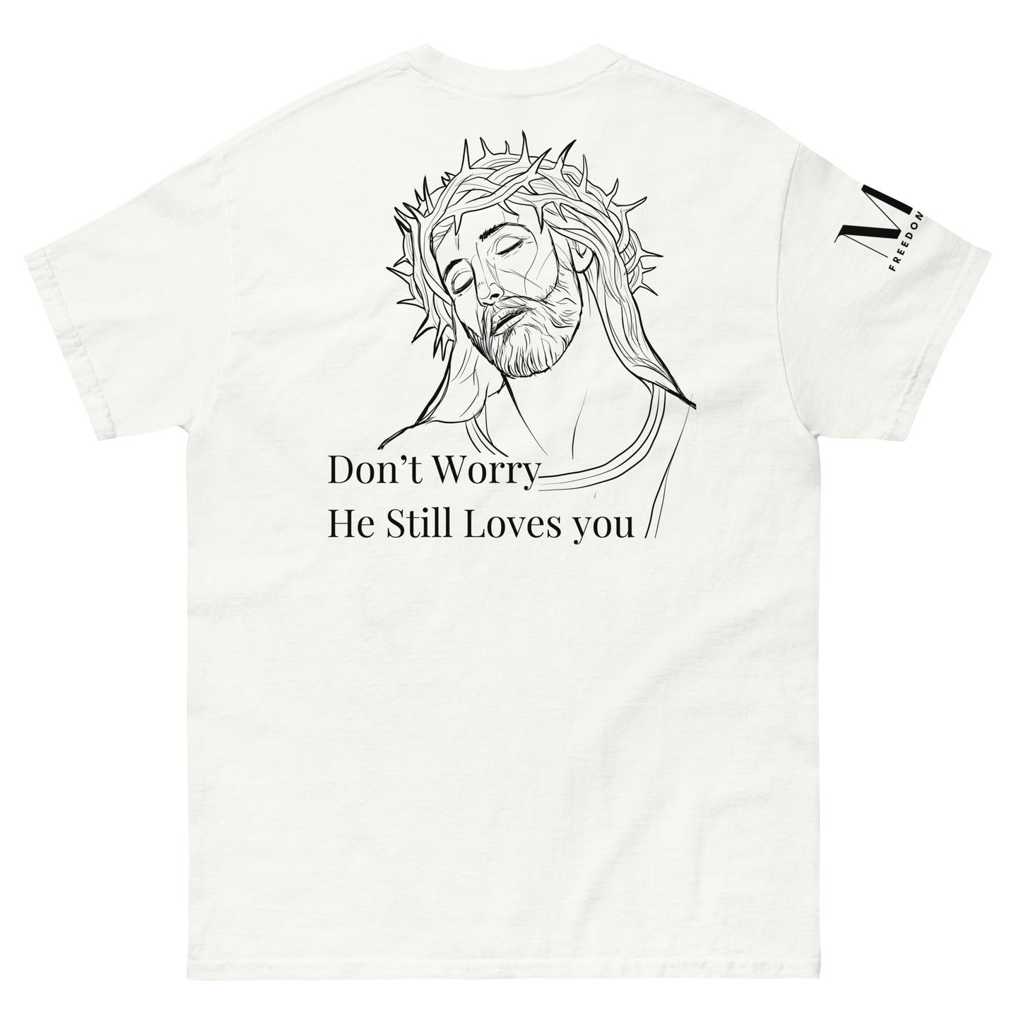Romans 5:8 (He Still Loves You) Men's classic tee W/ Black Print