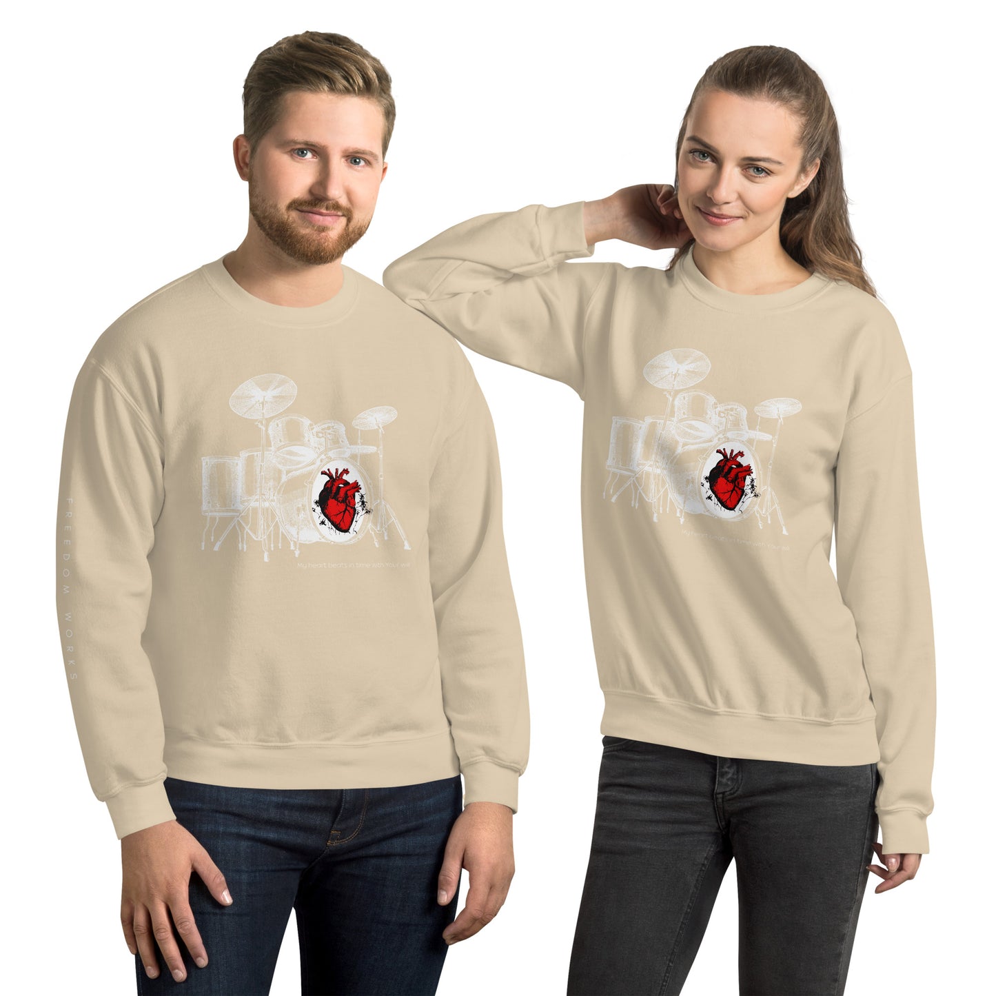 Heart Beats In Time Unisex Sweatshirt W/White Print