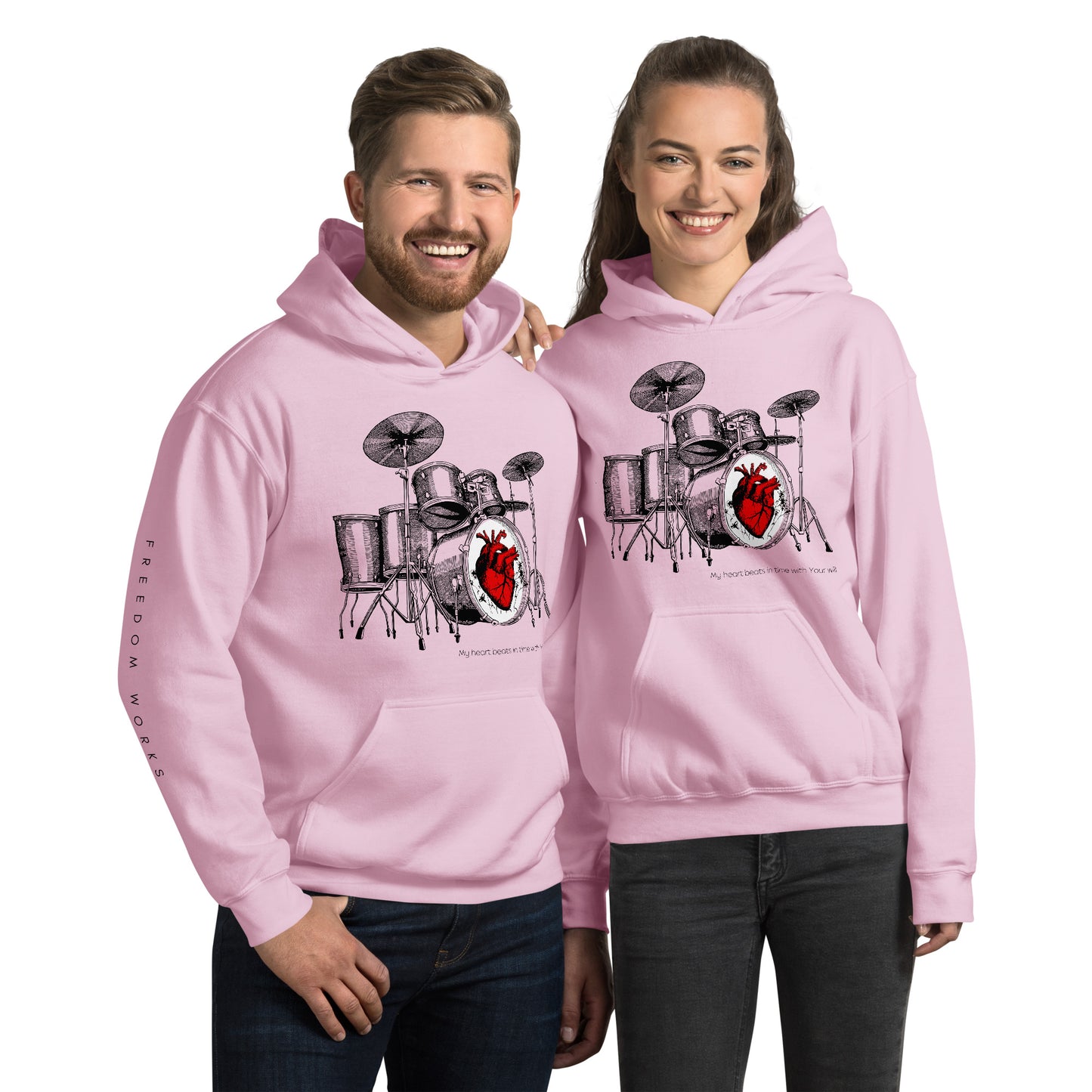 Heart Beats In Time Unisex Hoodie W/Black Print