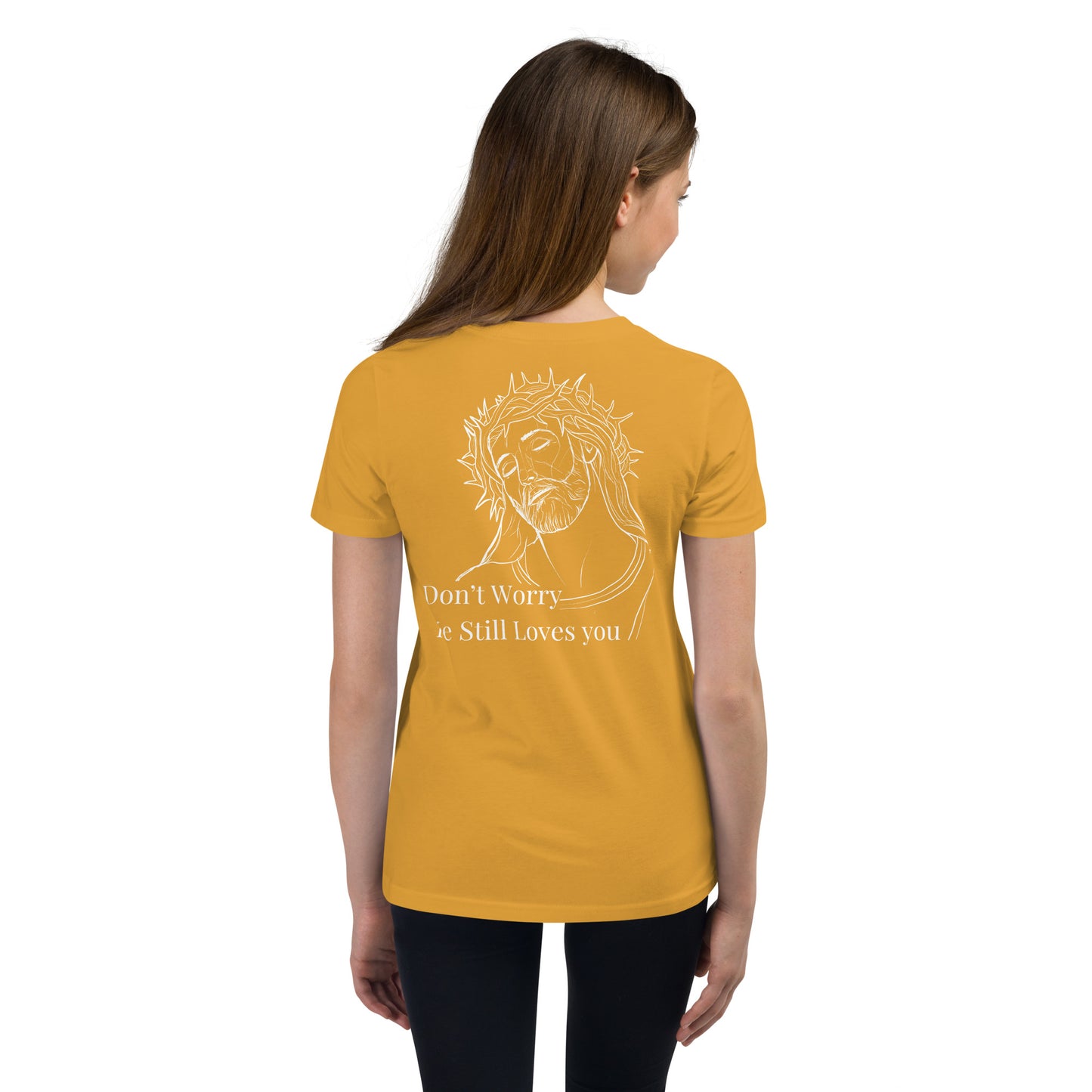 Romans 5:8 (He Still Loves You) Youth Short Sleeve T-Shirt W/White Print
