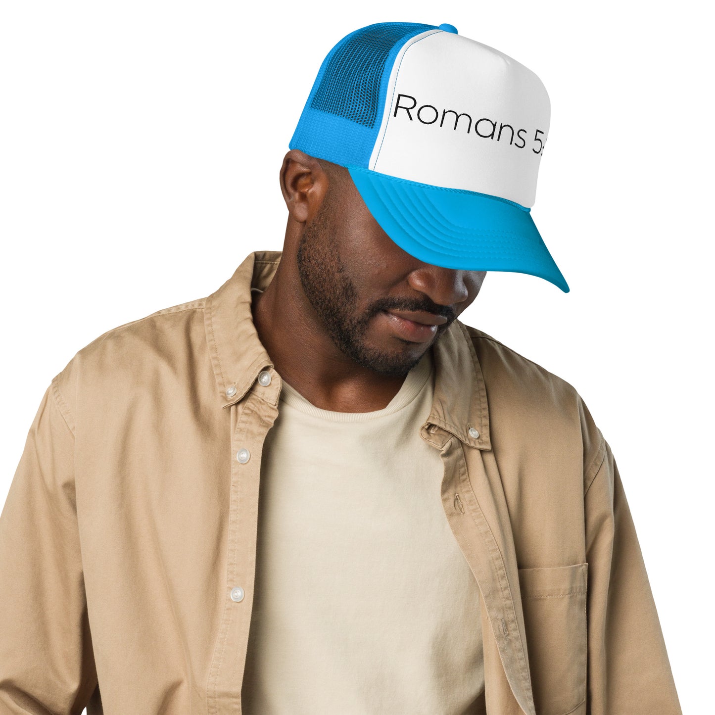 Romans 5:8 Foam trucker hat W/Black Print