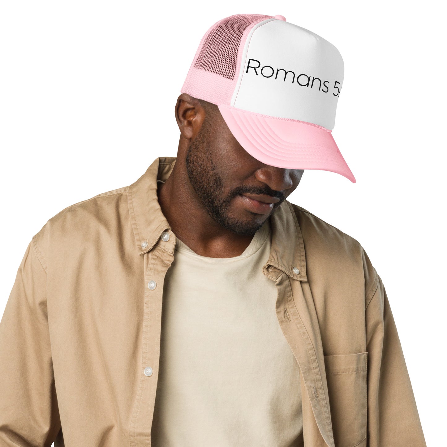 Romans 5:8 Foam trucker hat W/Black Print