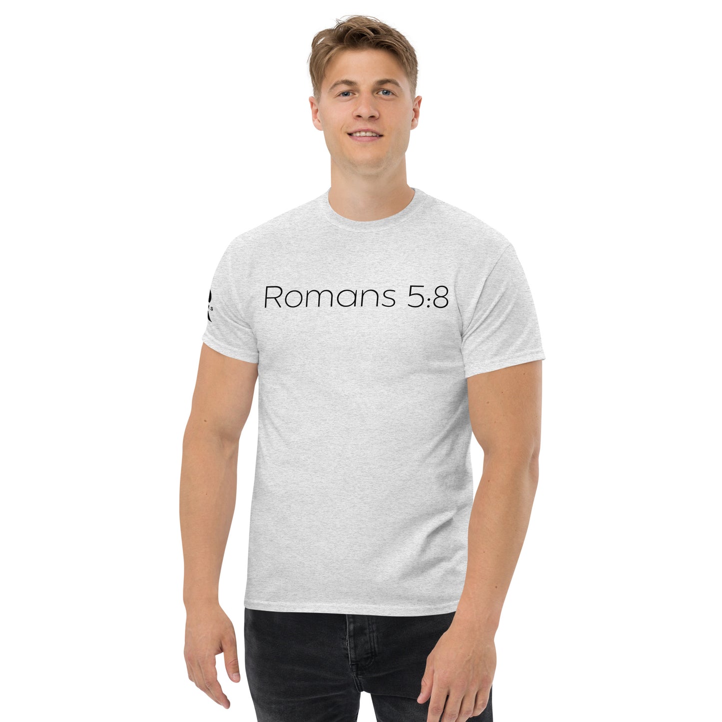 Romans 5:8 (He Still Loves You) Men's classic tee W/ Black Print