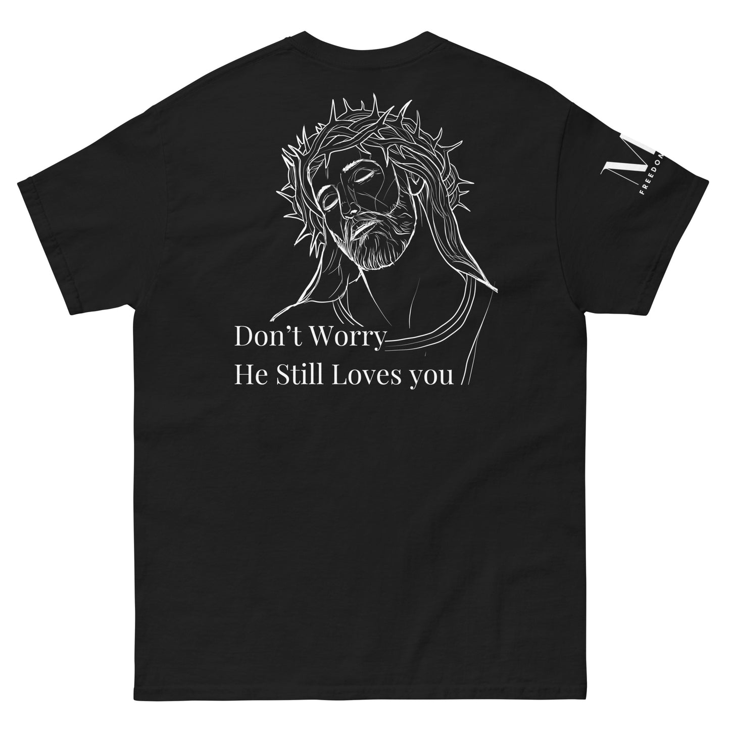 Romans 5:8 (He Still Loves You) Men's classic tee W/ White Print