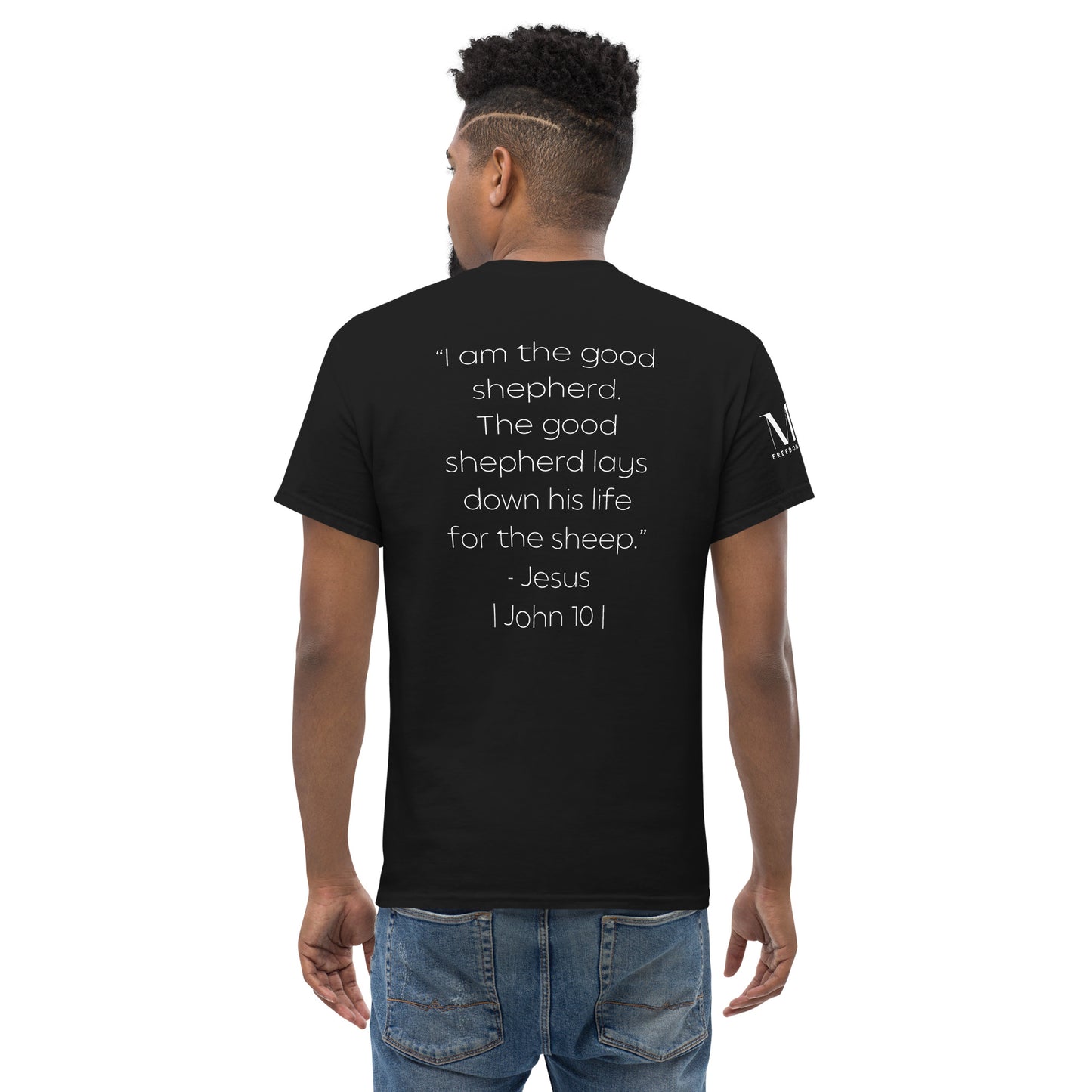 The Good Shepherd Men's classic tee W/White Print