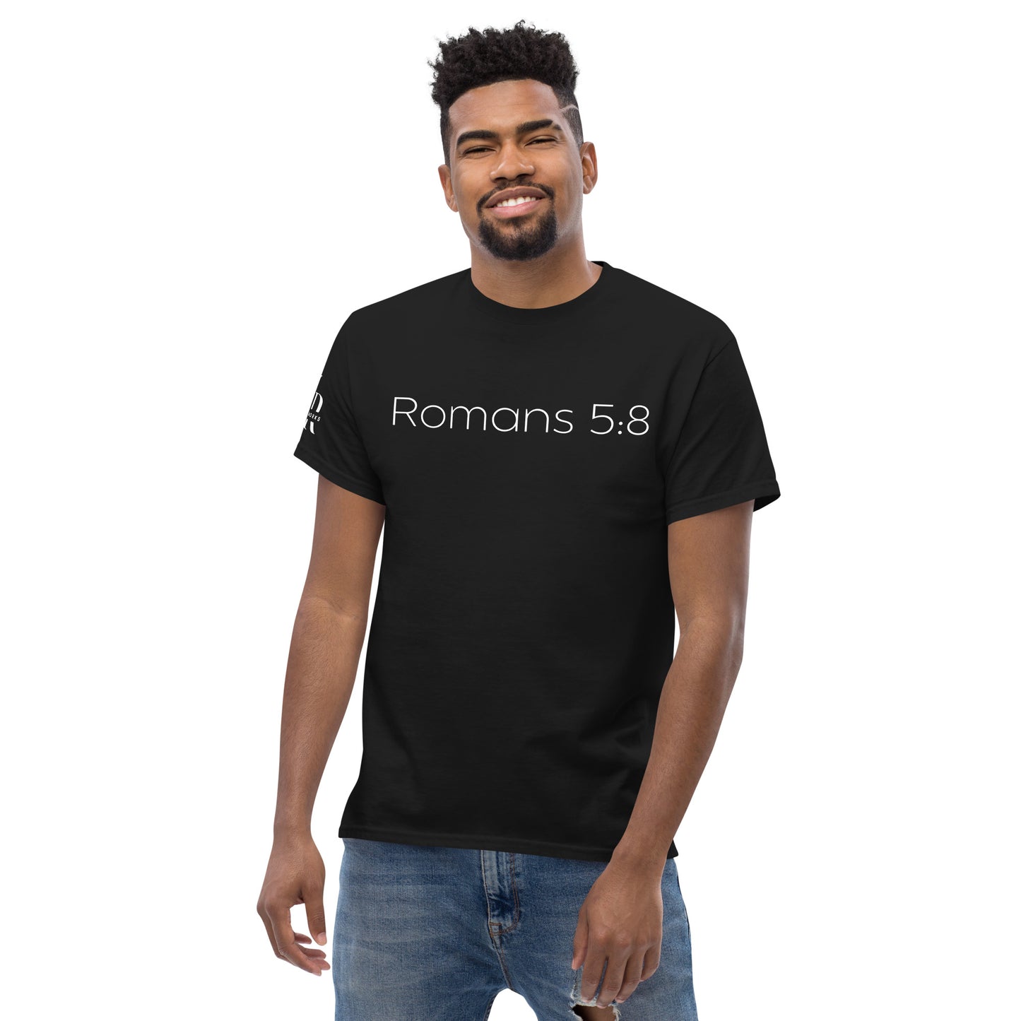Romans 5:8 (He Still Loves You) Men's classic tee W/ White Print