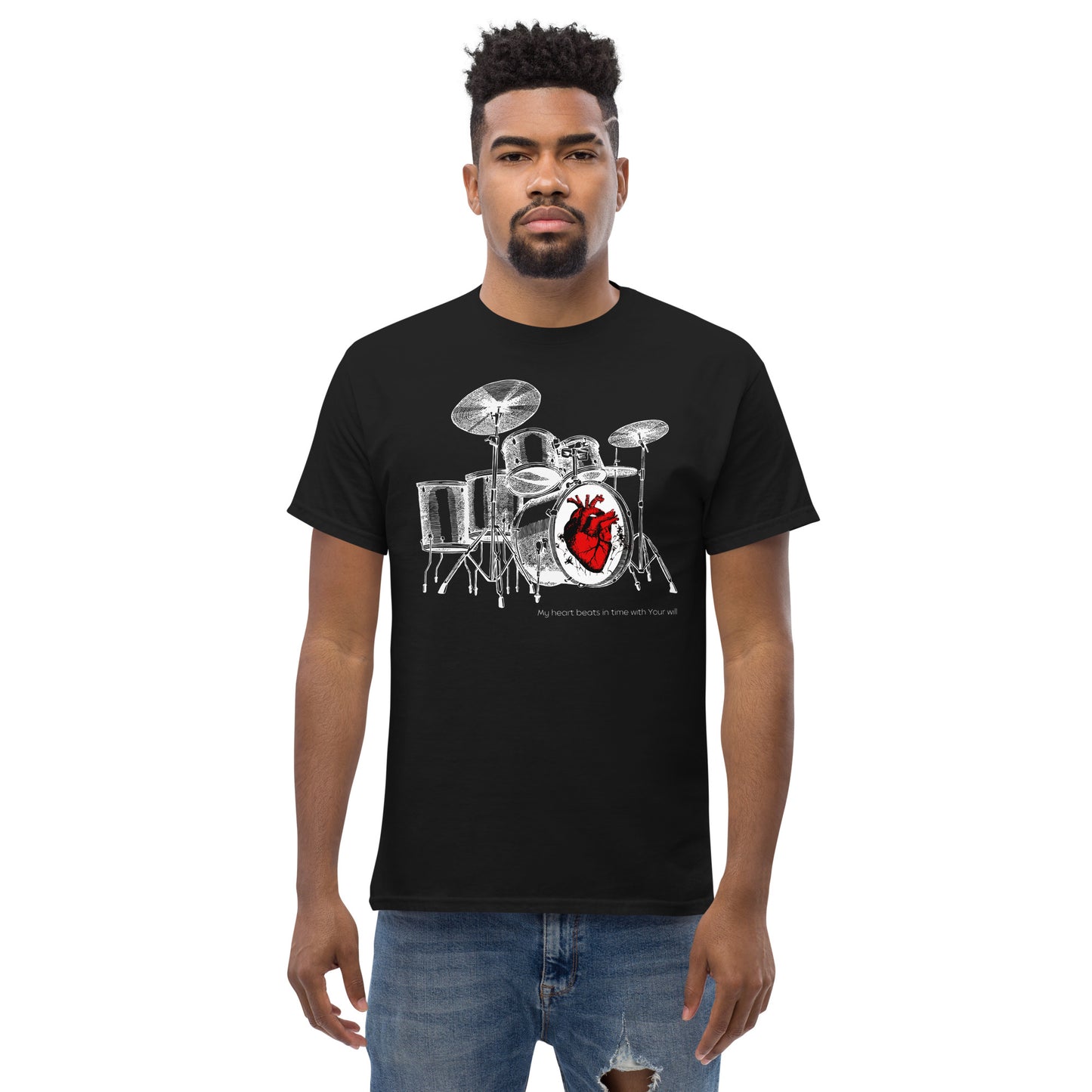 Heart Beats In Time Men's classic tee W/White Print