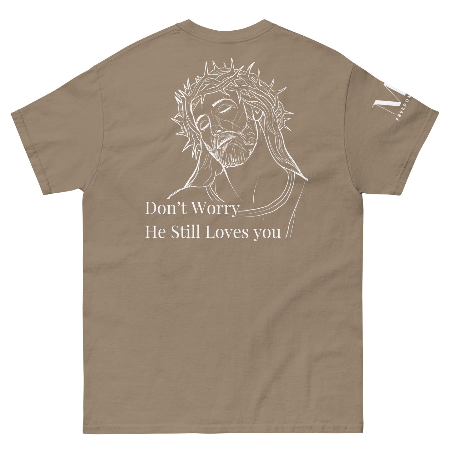Romans 5:8 (He Still Loves You) Men's classic tee W/ White Print