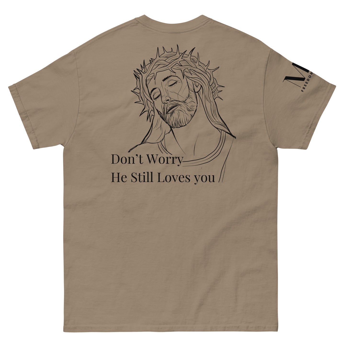 Romans 5:8 (He Still Loves You) Men's classic tee W/ Black Print