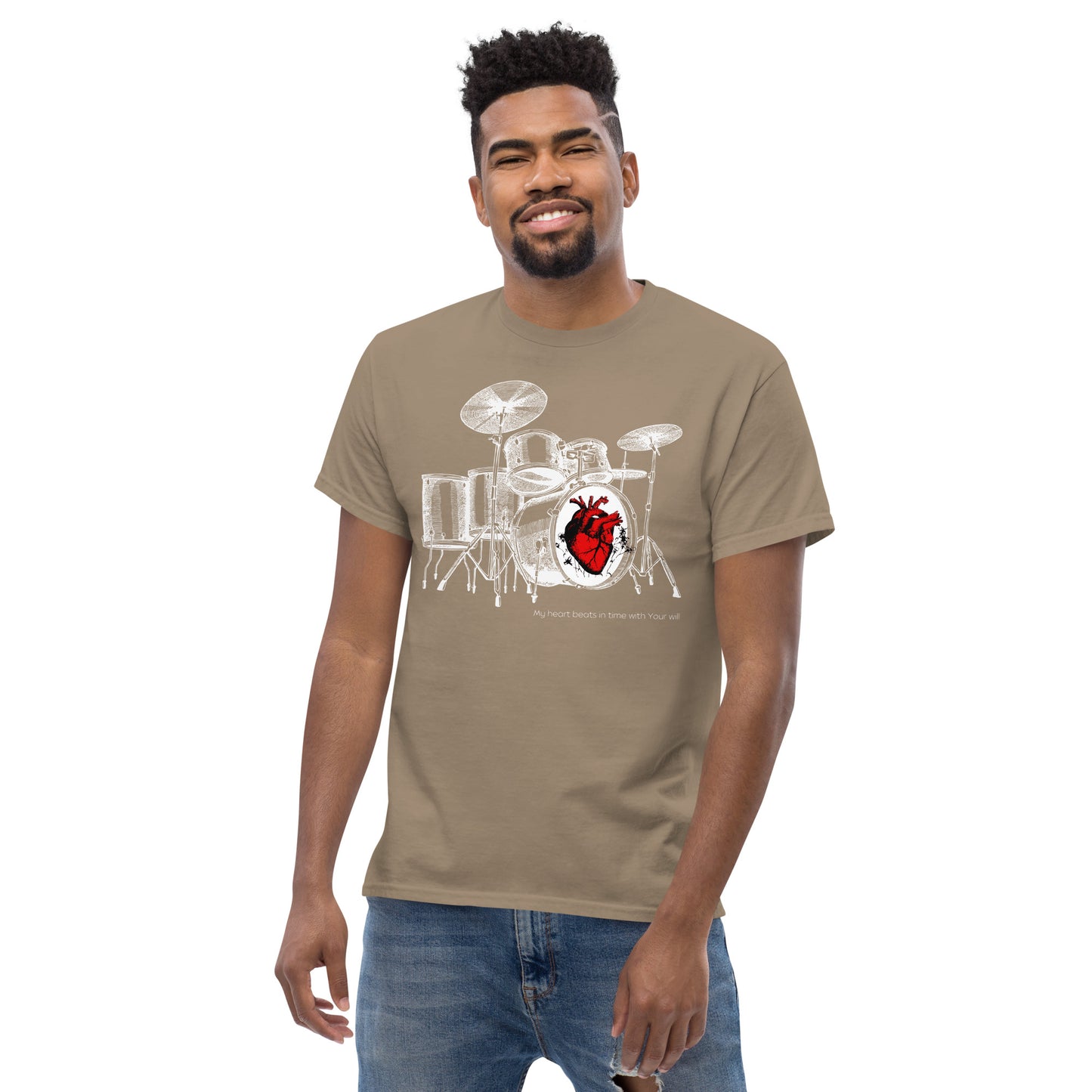Heart Beats In Time Men's classic tee W/White Print