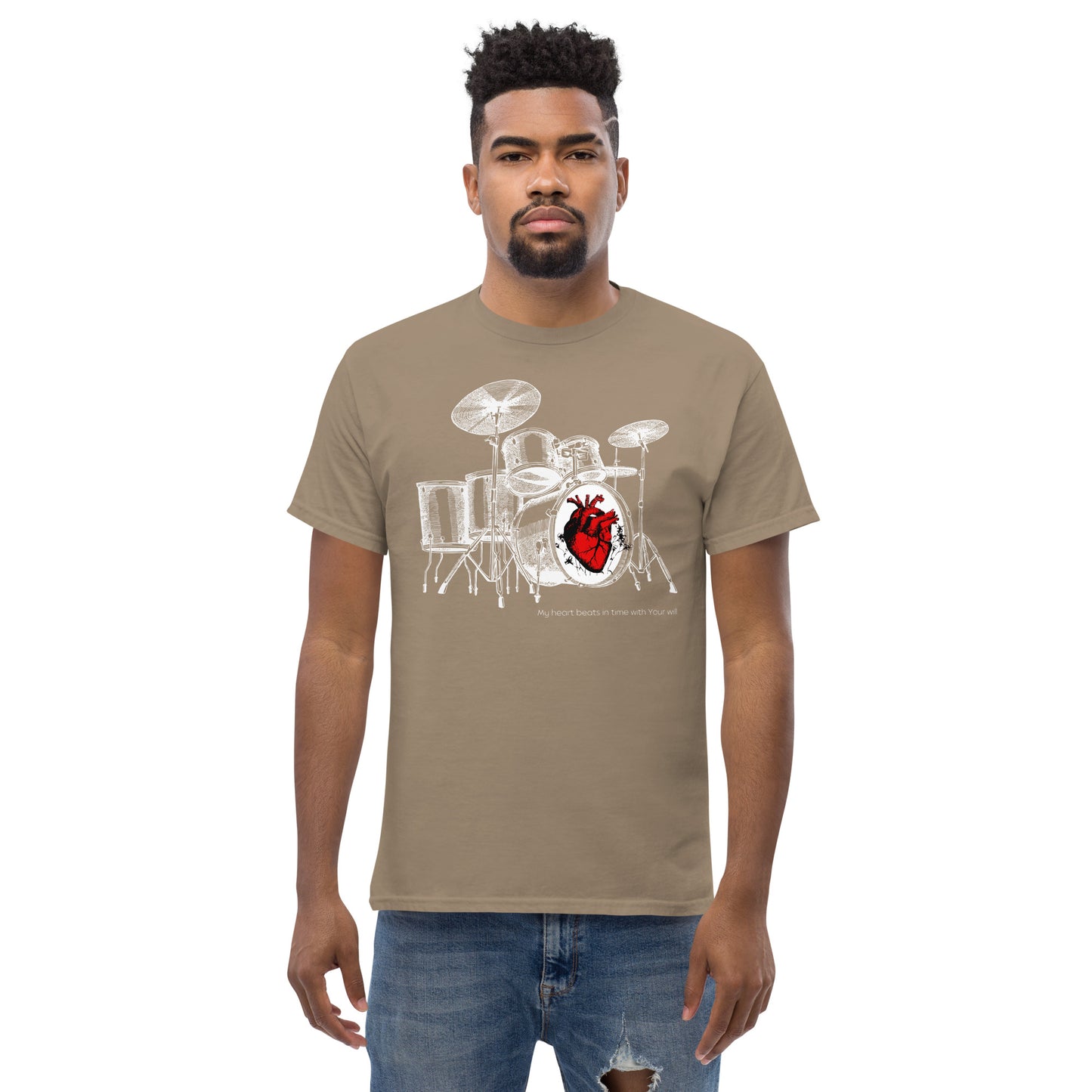 Heart Beats In Time Men's classic tee W/White Print