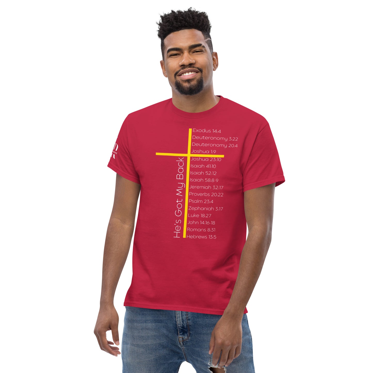 He's Got My Back Men's classic tee W/White Print