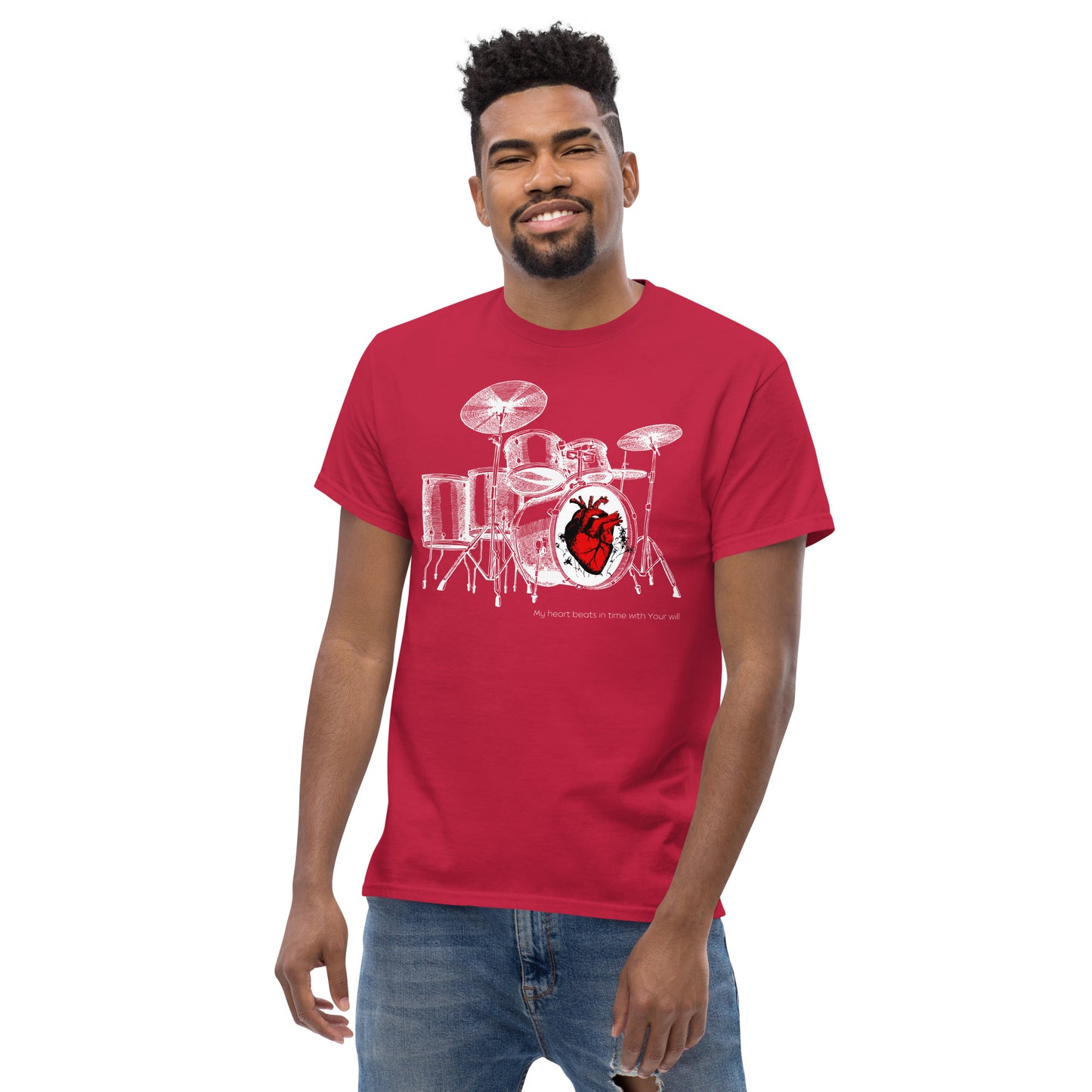 Heart Beats In Time Men's classic tee W/White Print