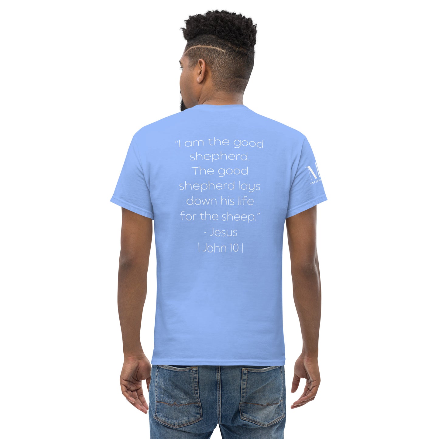The Good Shepherd Men's classic tee W/White Print