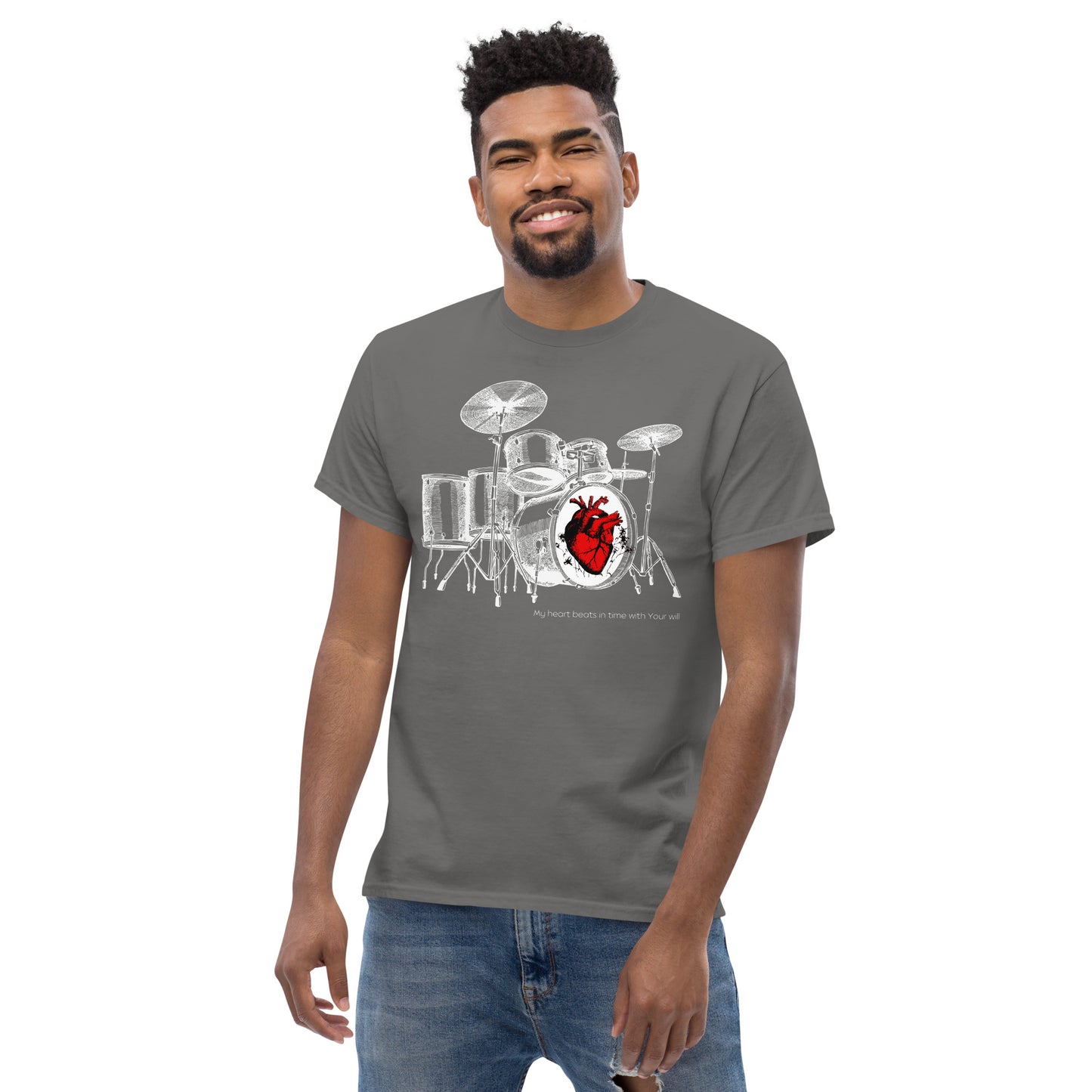 Heart Beats In Time Men's classic tee W/White Print