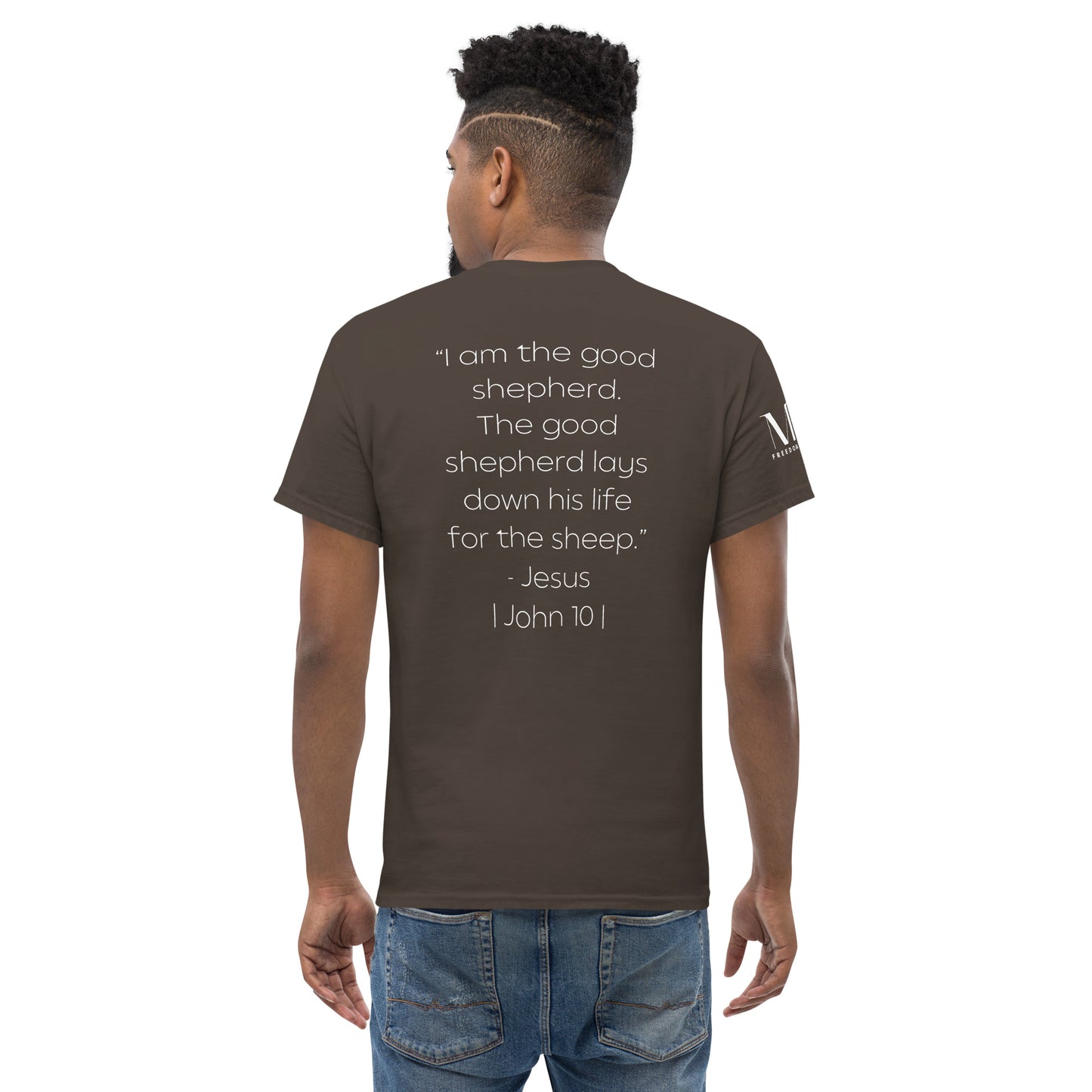 The Good Shepherd Men's classic tee W/White Print