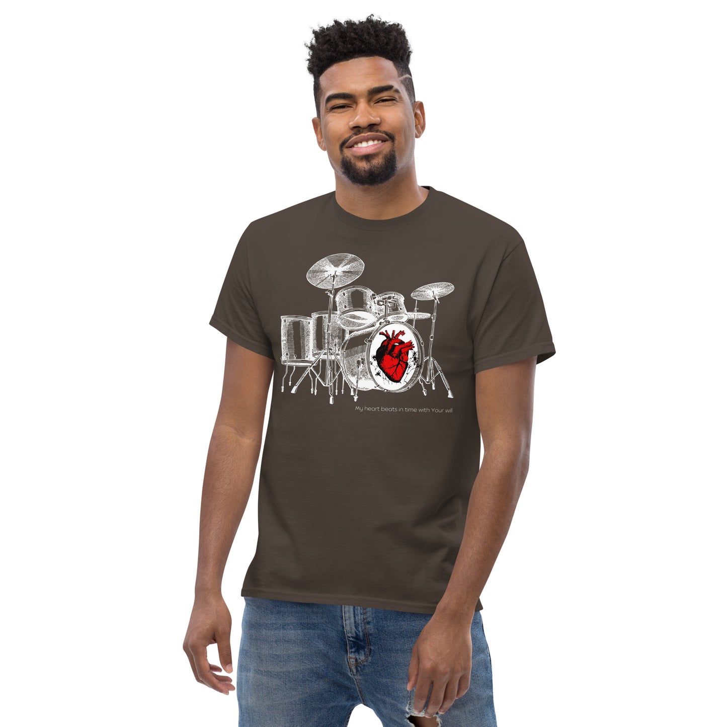 Heart Beats In Time Men's classic tee W/White Print