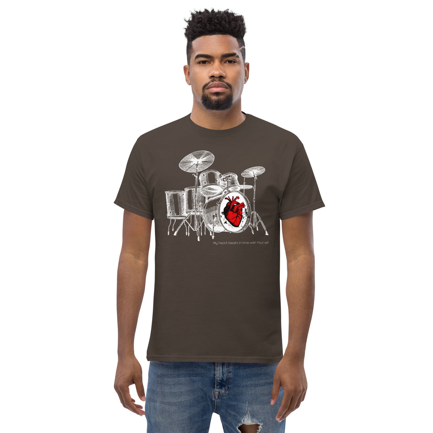 Heart Beats In Time Men's classic tee W/White Print
