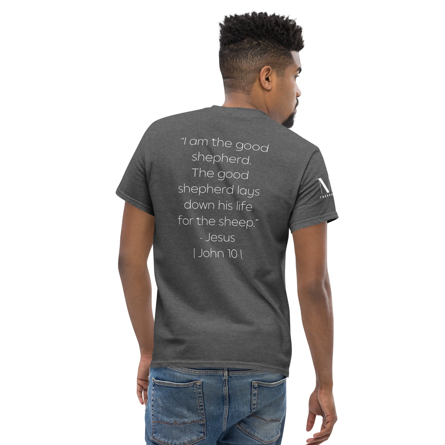 The Good Shepherd Men's classic tee W/White Print