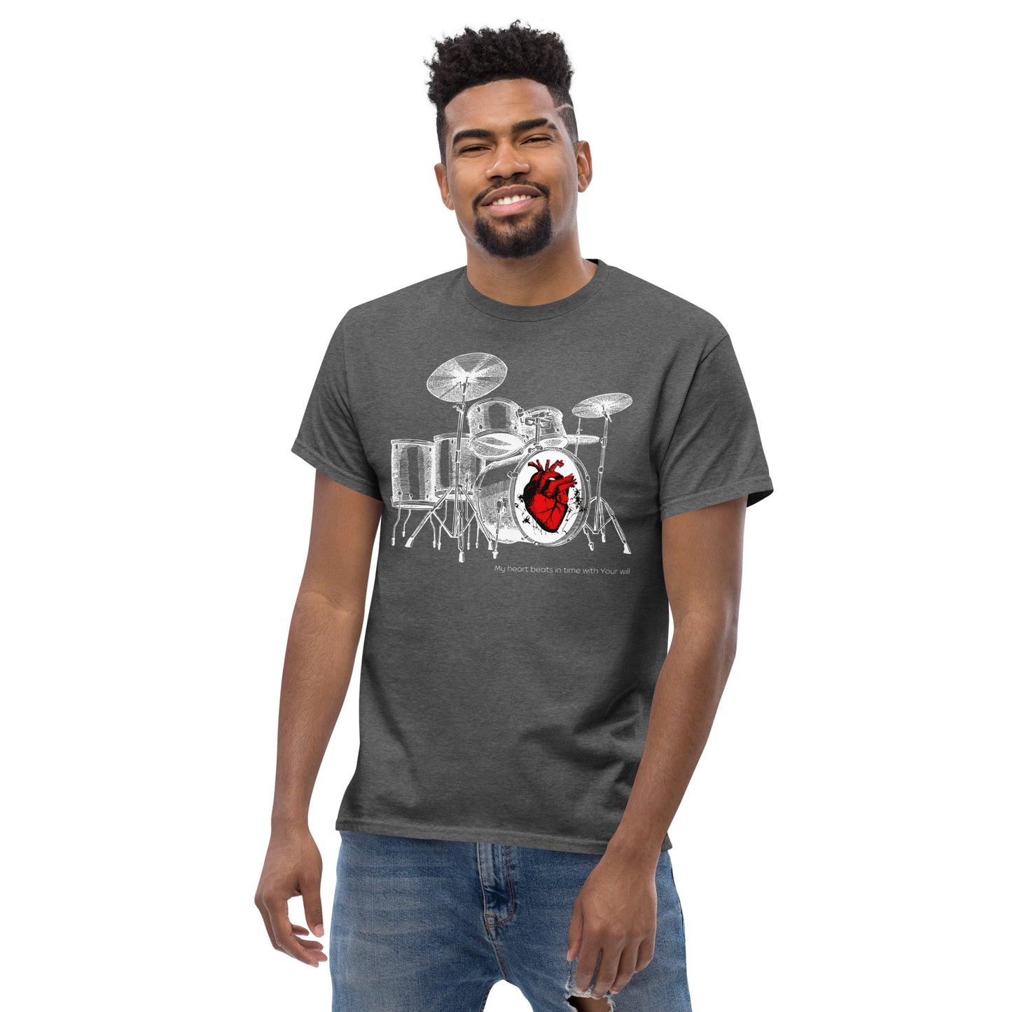 Heart Beats In Time Men's classic tee W/White Print