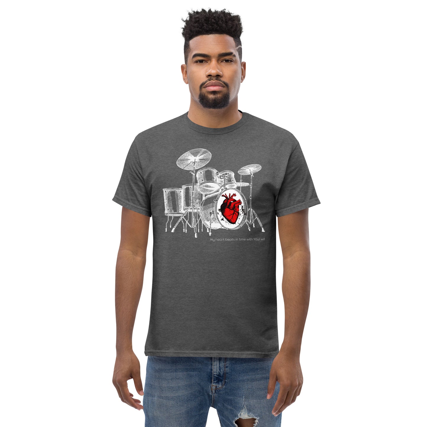 Heart Beats In Time Men's classic tee W/White Print