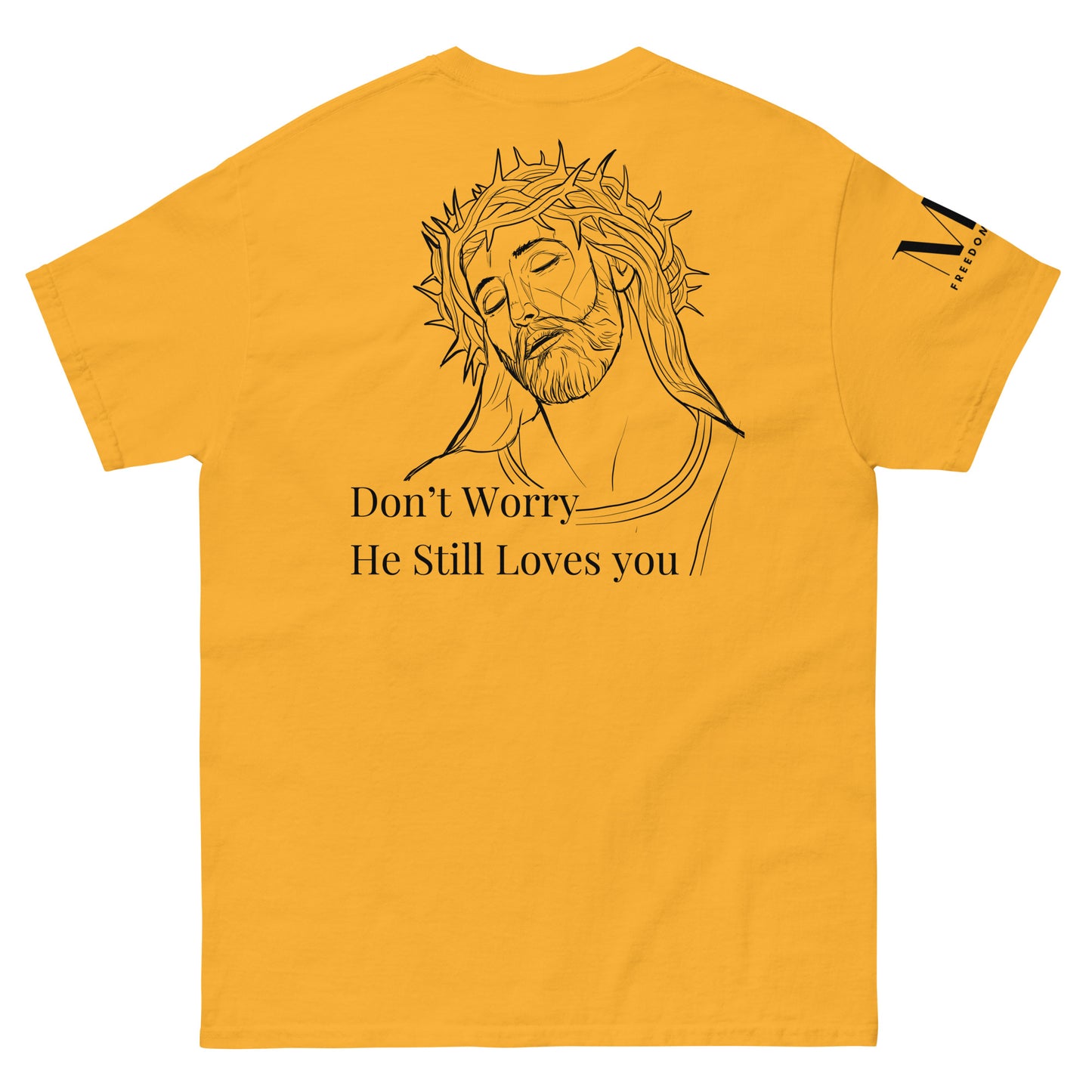 Romans 5:8 (He Still Loves You) Men's classic tee W/ Black Print