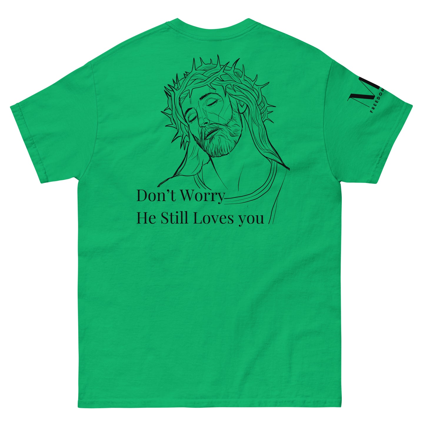 Romans 5:8 (He Still Loves You) Men's classic tee W/ Black Print