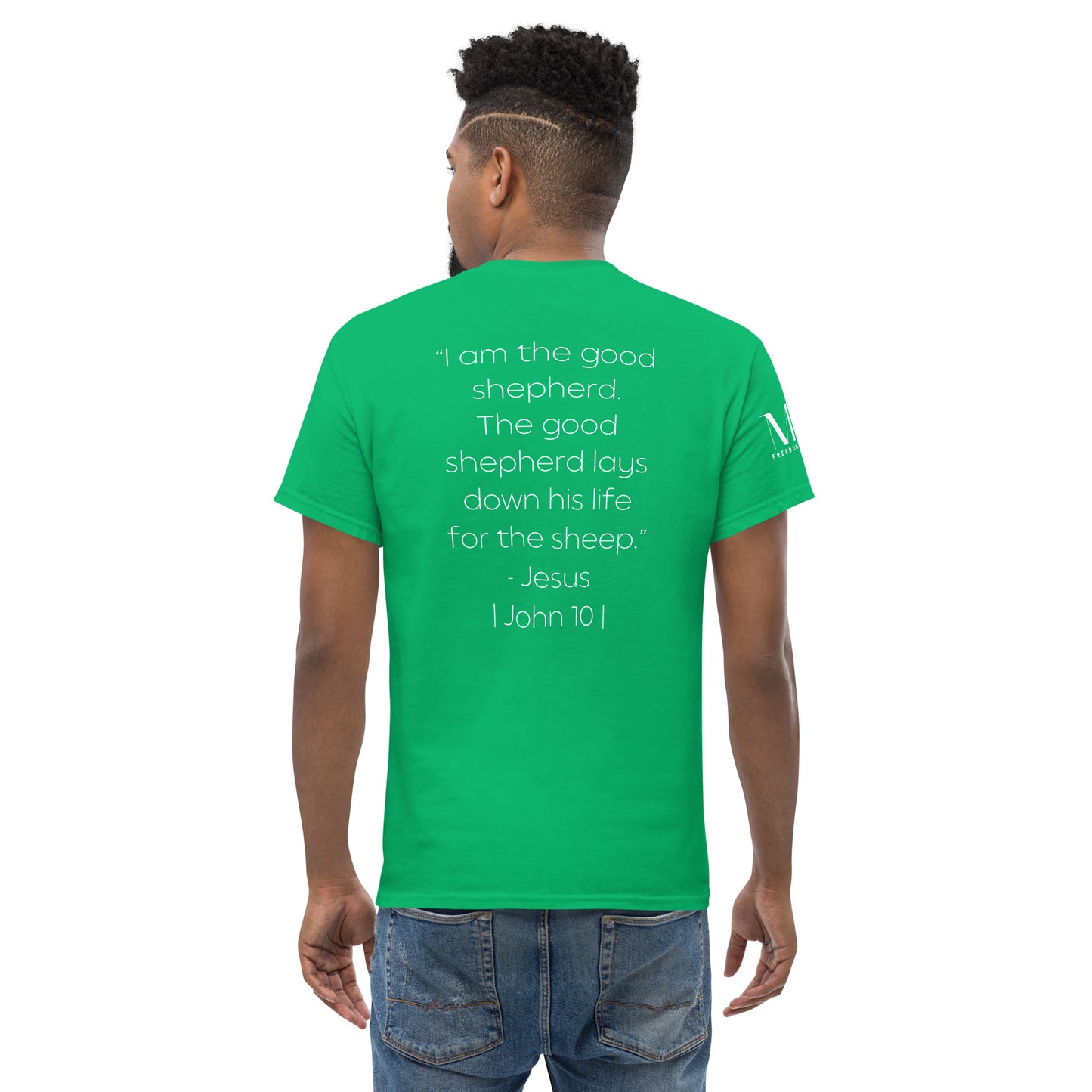 The Good Shepherd Men's classic tee W/White Print