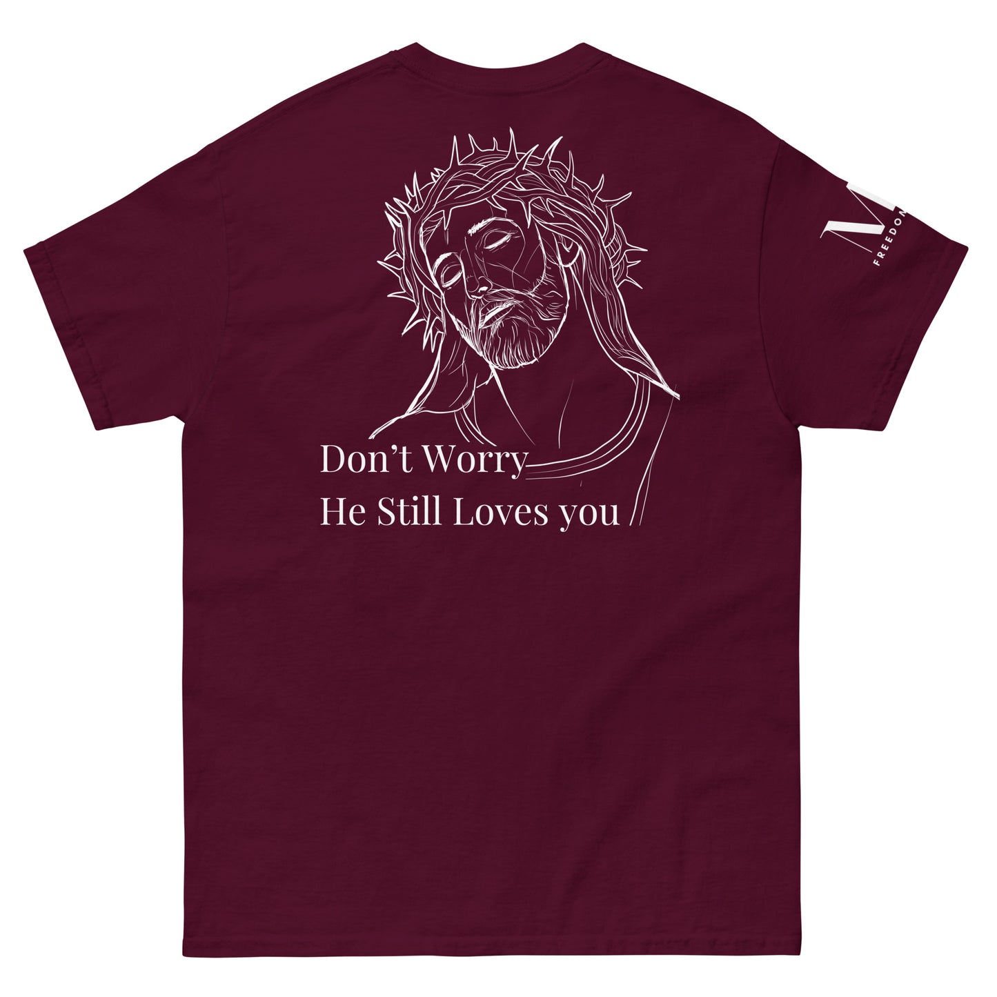 Romans 5:8 (He Still Loves You) Men's classic tee W/ White Print