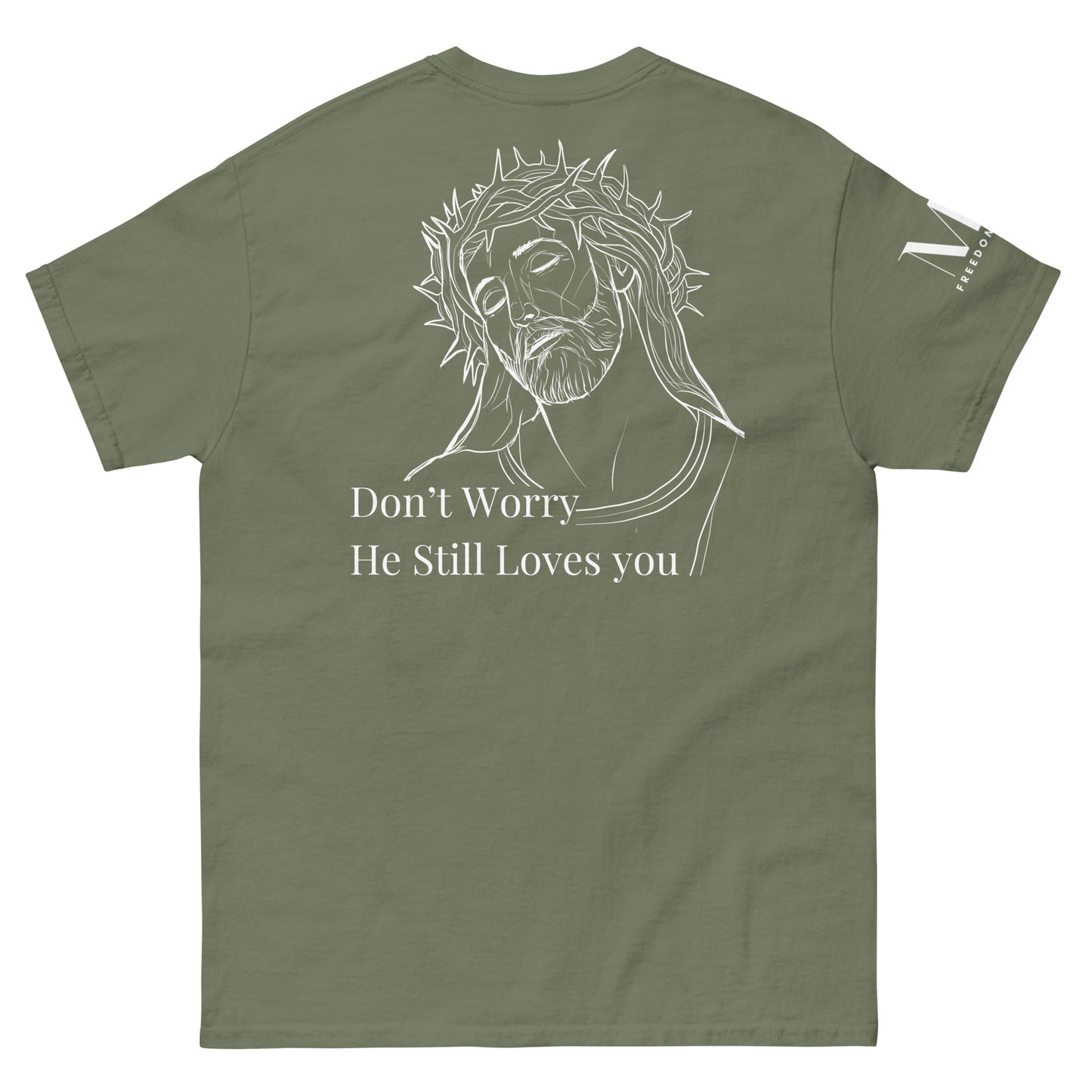 Romans 5:8 (He Still Loves You) Men's classic tee W/ White Print