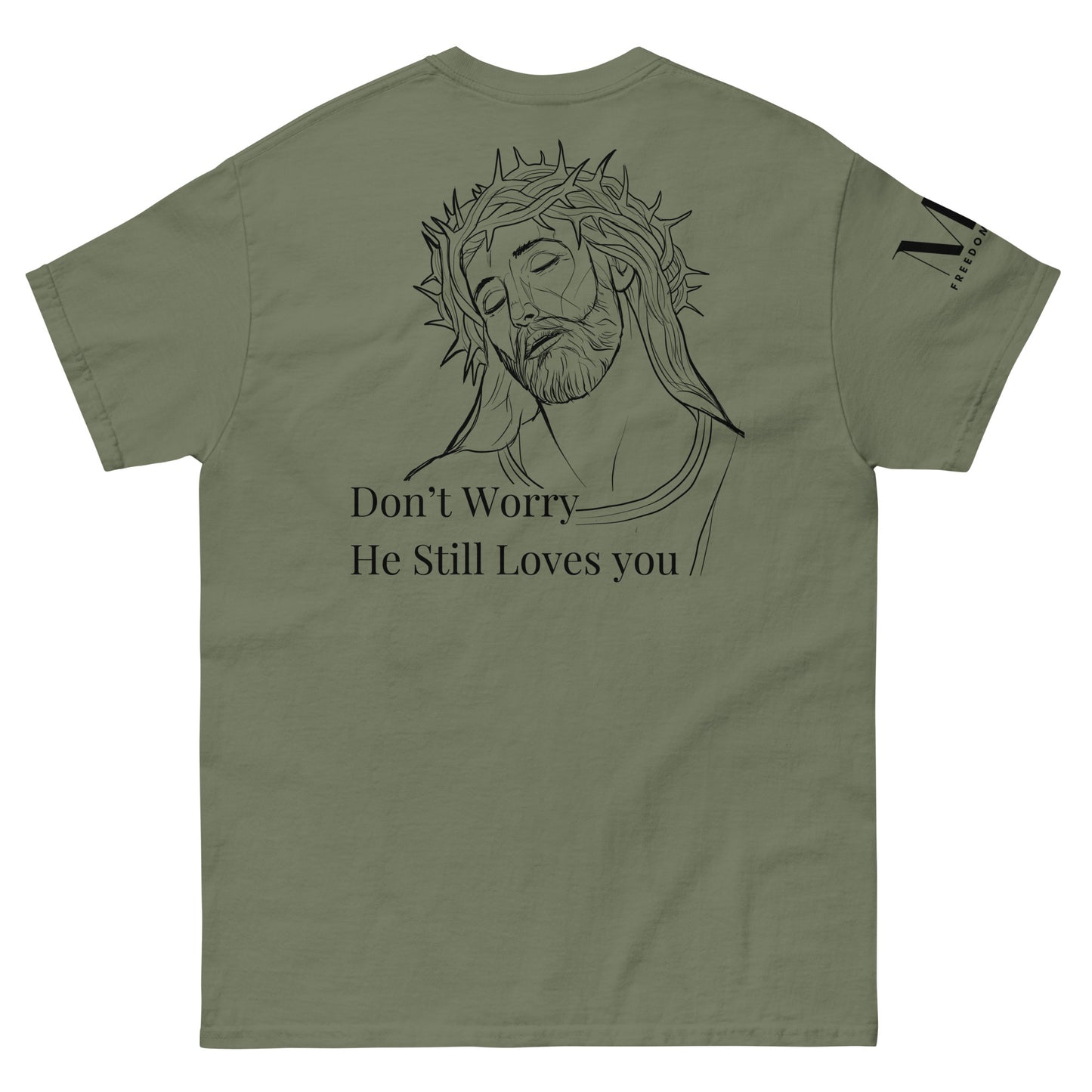 Romans 5:8 (He Still Loves You) Men's classic tee W/ Black Print