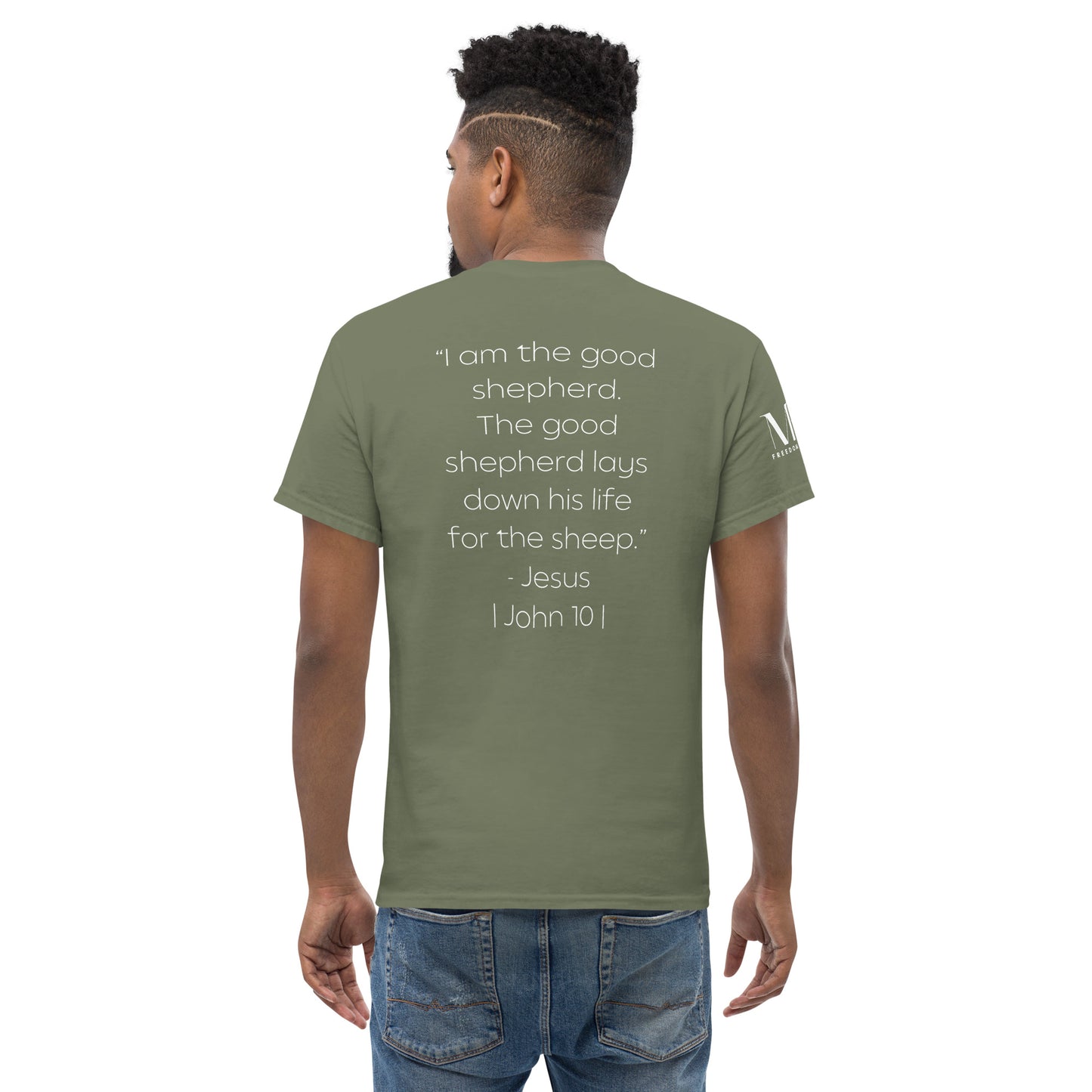 The Good Shepherd Men's classic tee W/White Print