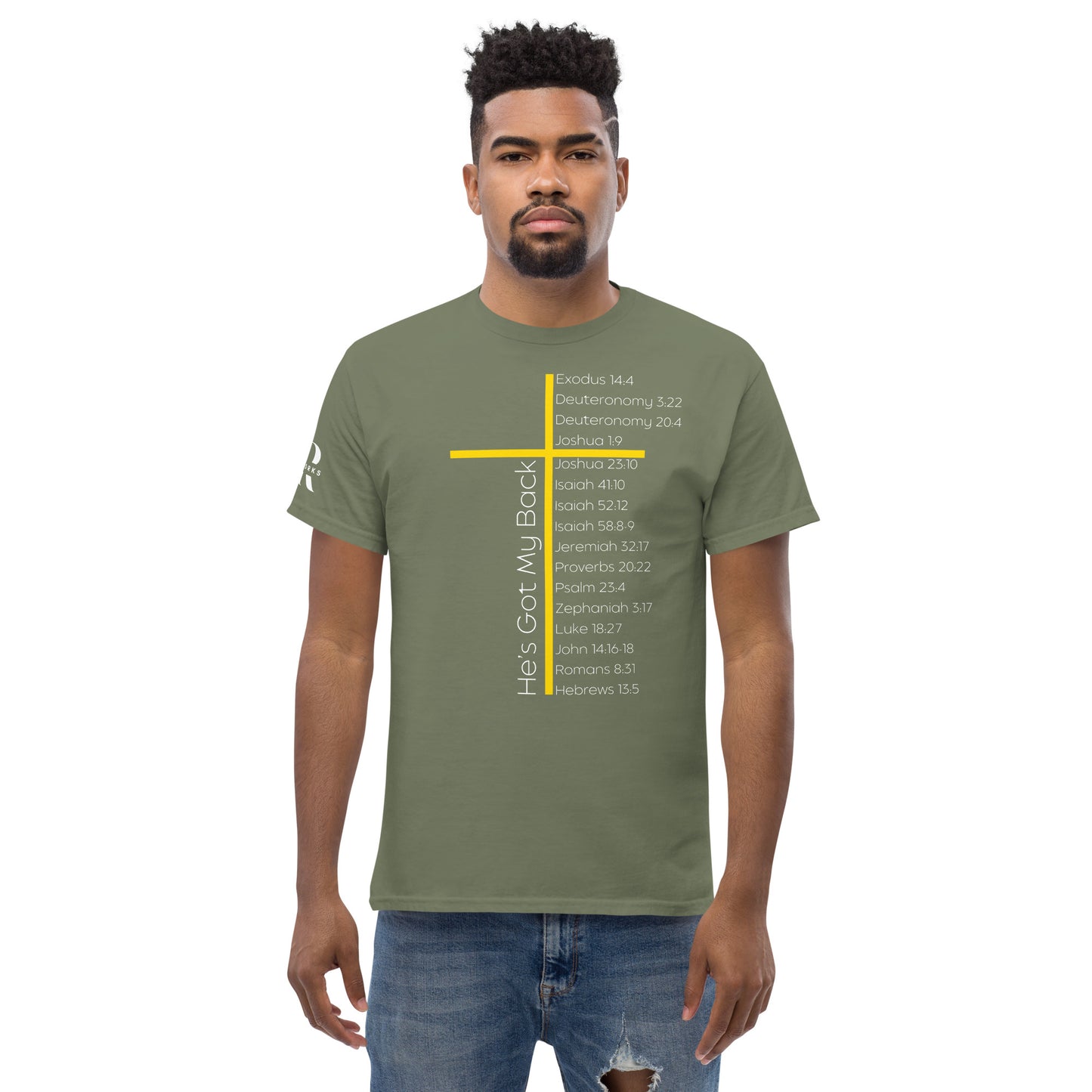 He's Got My Back Men's classic tee W/White Print