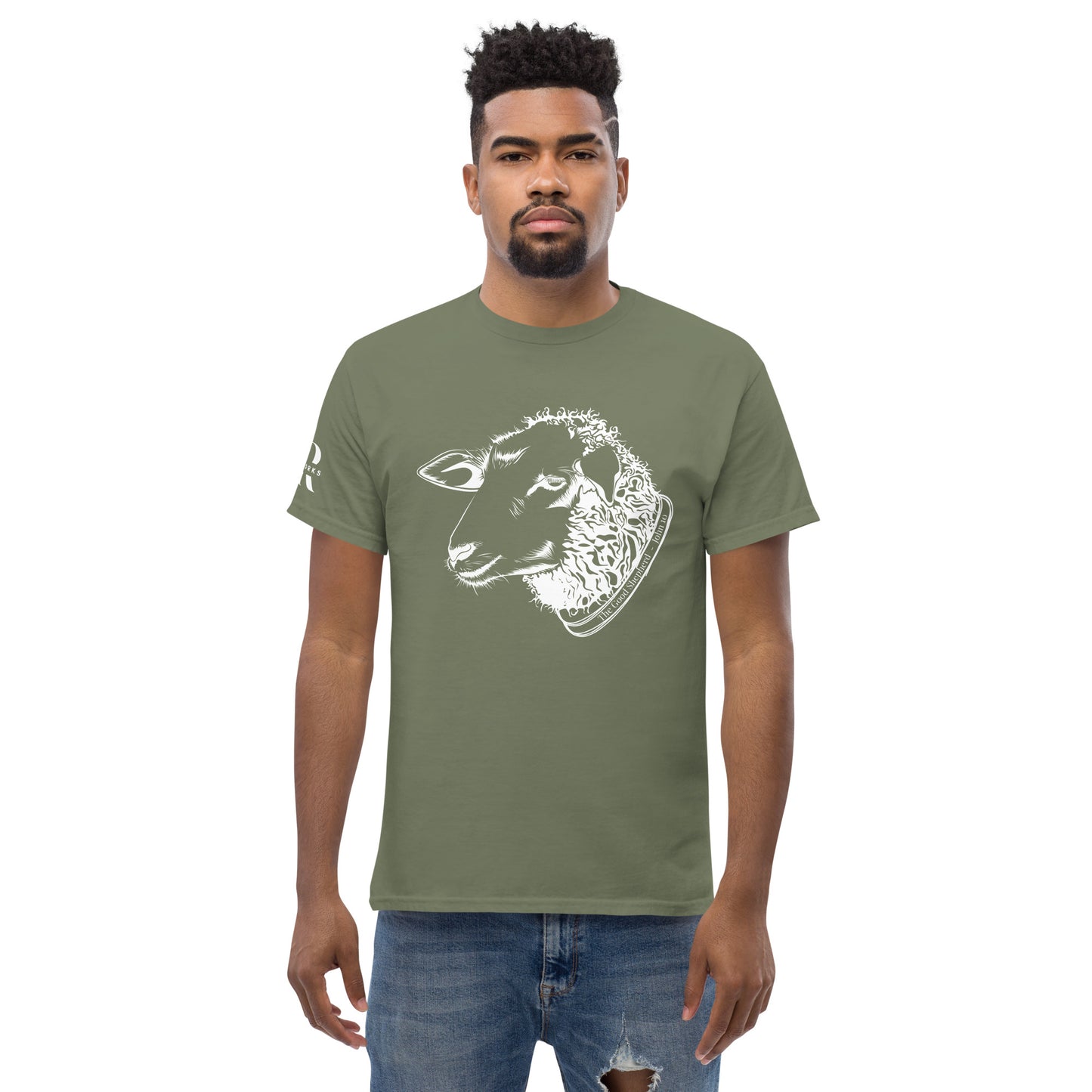 The Good Shepherd Men's classic tee W/White Print
