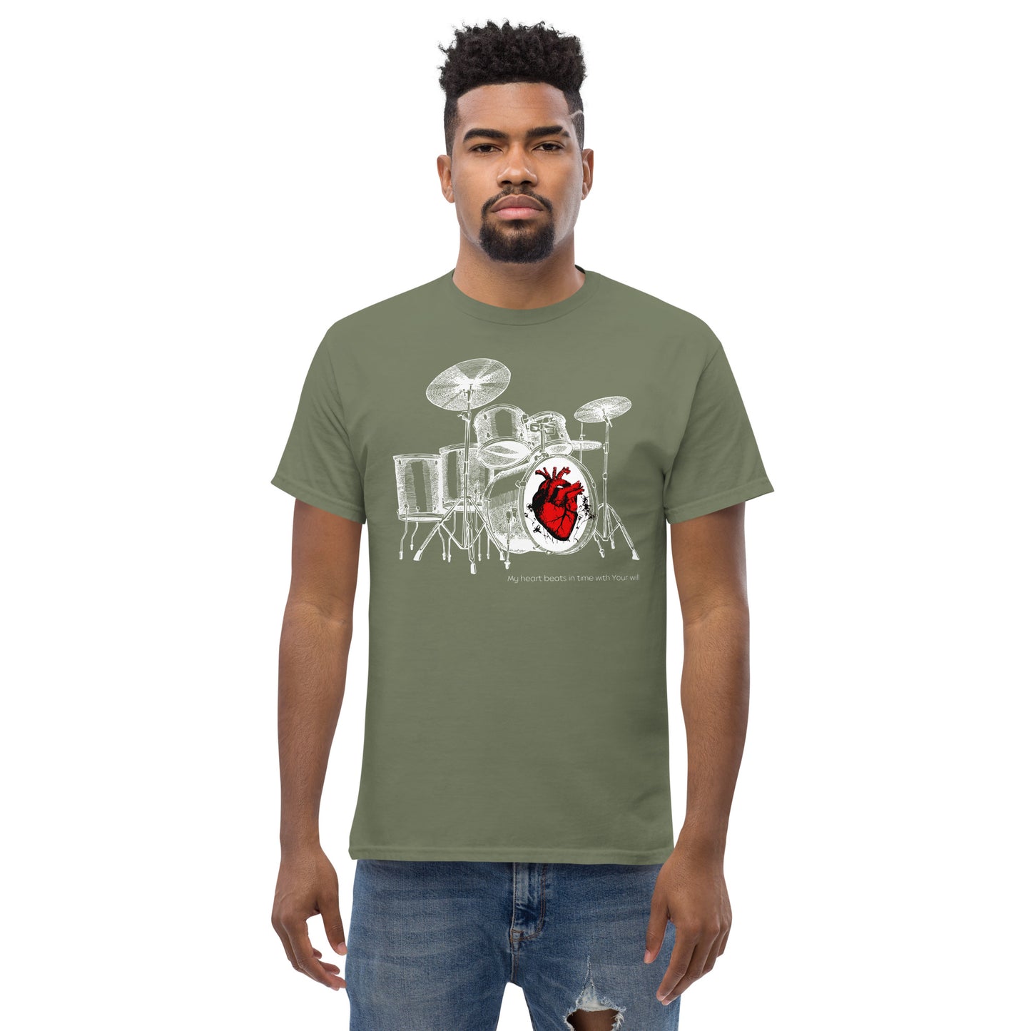 Heart Beats In Time Men's classic tee W/White Print