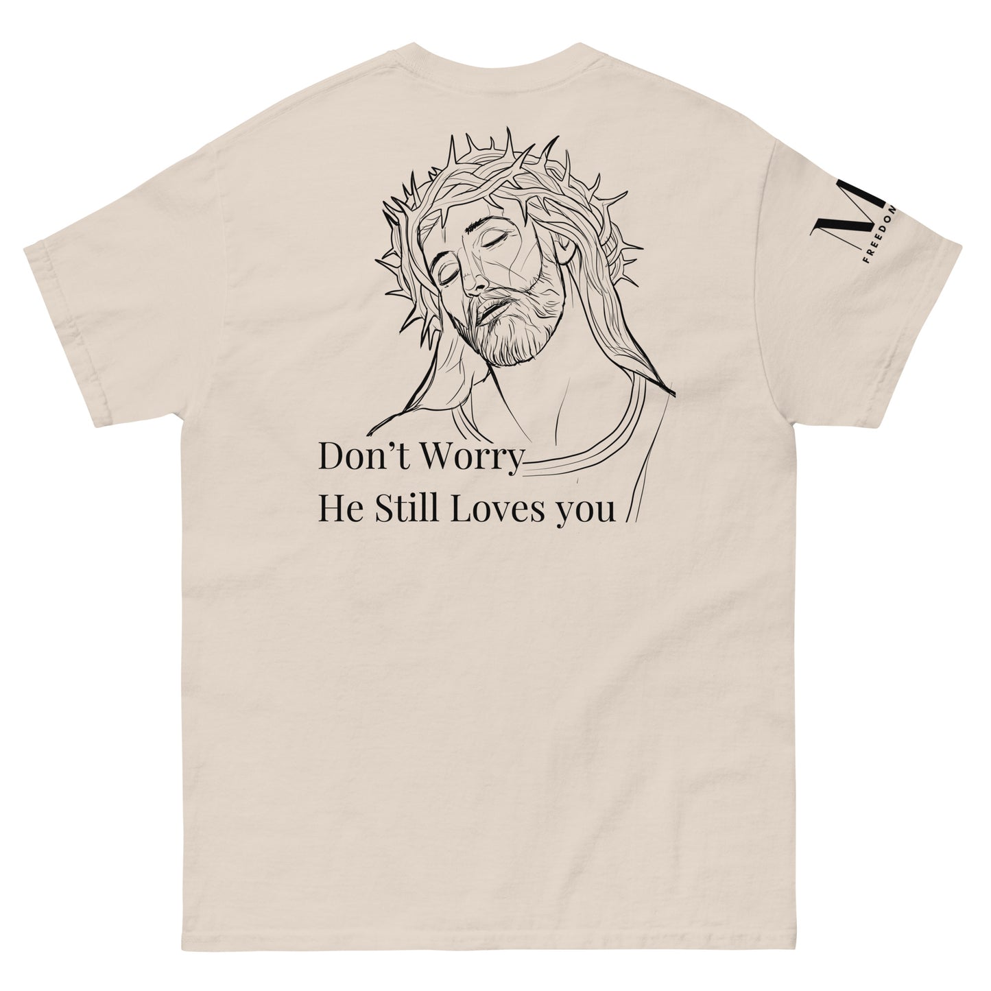 Romans 5:8 (He Still Loves You) Men's classic tee W/ Black Print