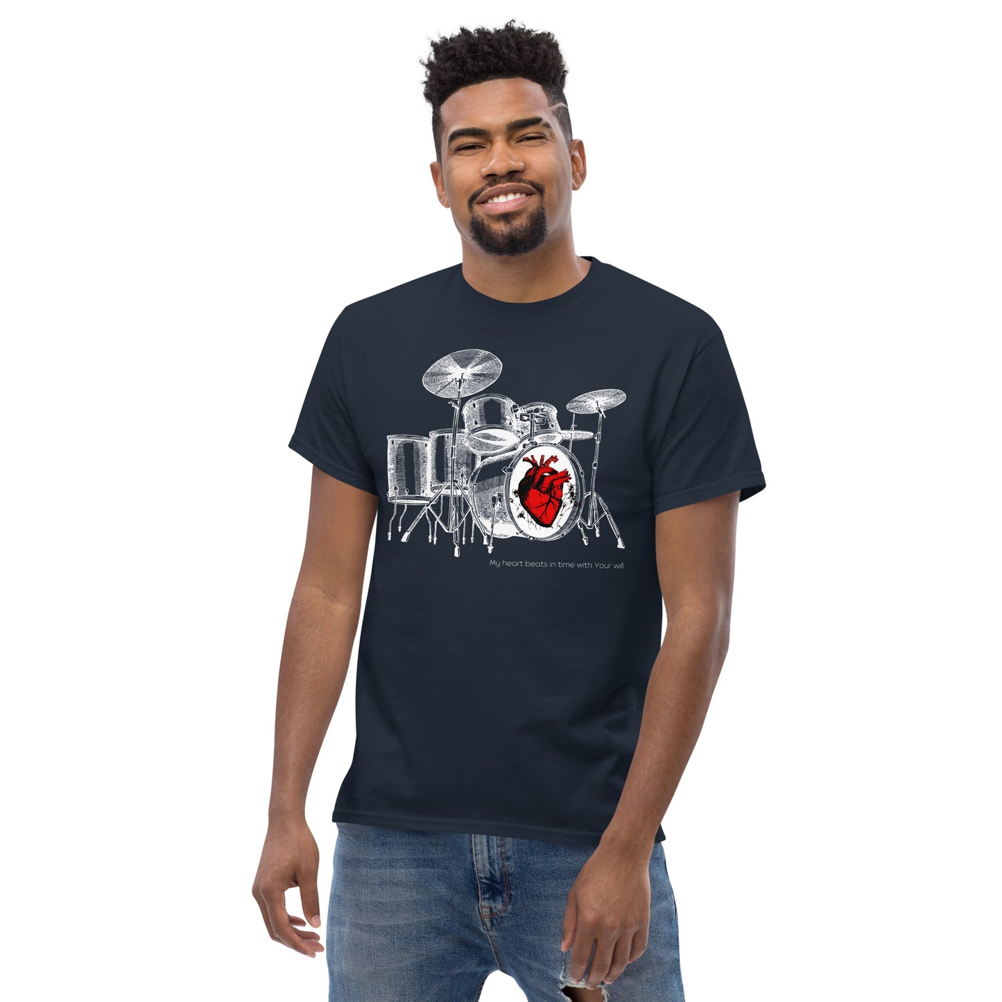 Heart Beats In Time Men's classic tee W/White Print