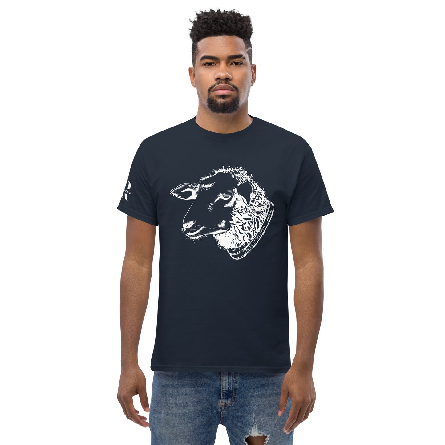 The Good Shepherd Men's classic tee W/White Print