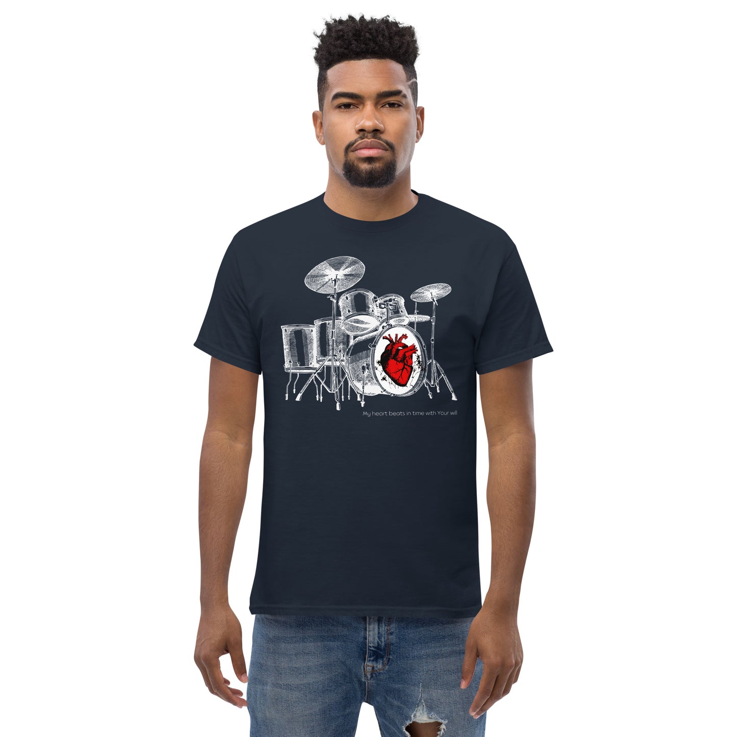 Heart Beats In Time Men's classic tee W/White Print
