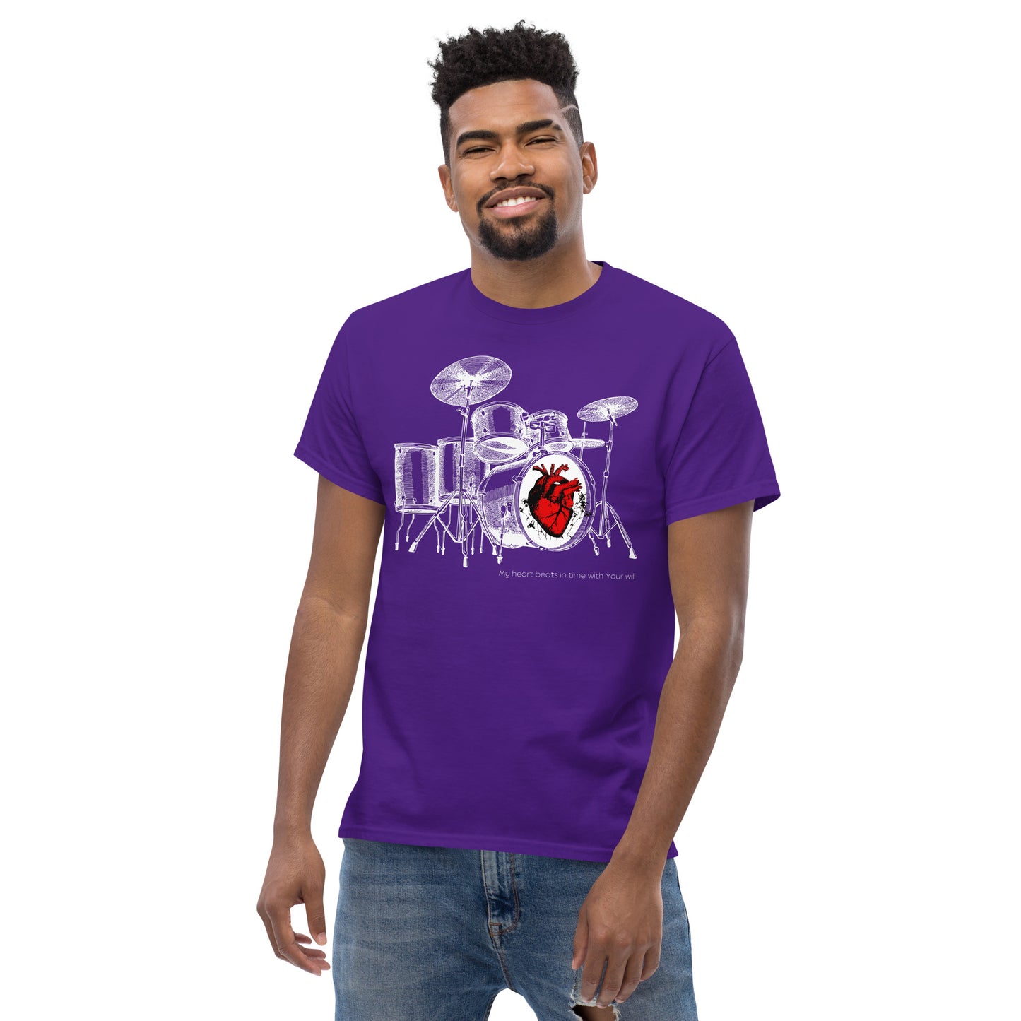 Heart Beats In Time Men's classic tee W/White Print