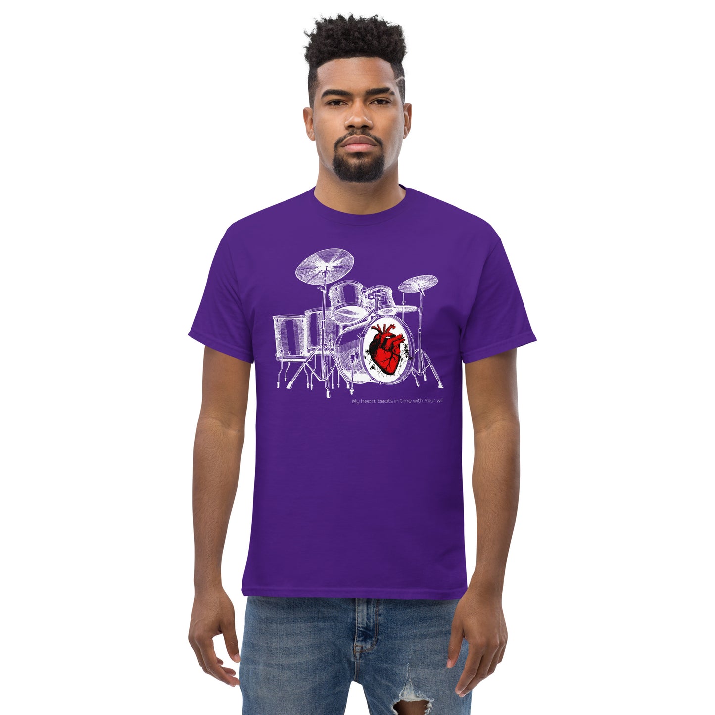 Heart Beats In Time Men's classic tee W/White Print