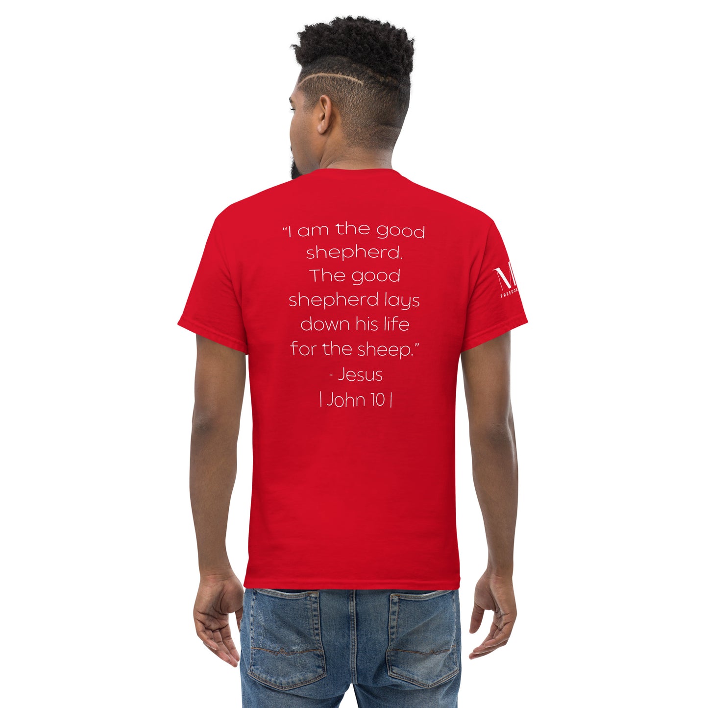 The Good Shepherd Men's classic tee W/White Print