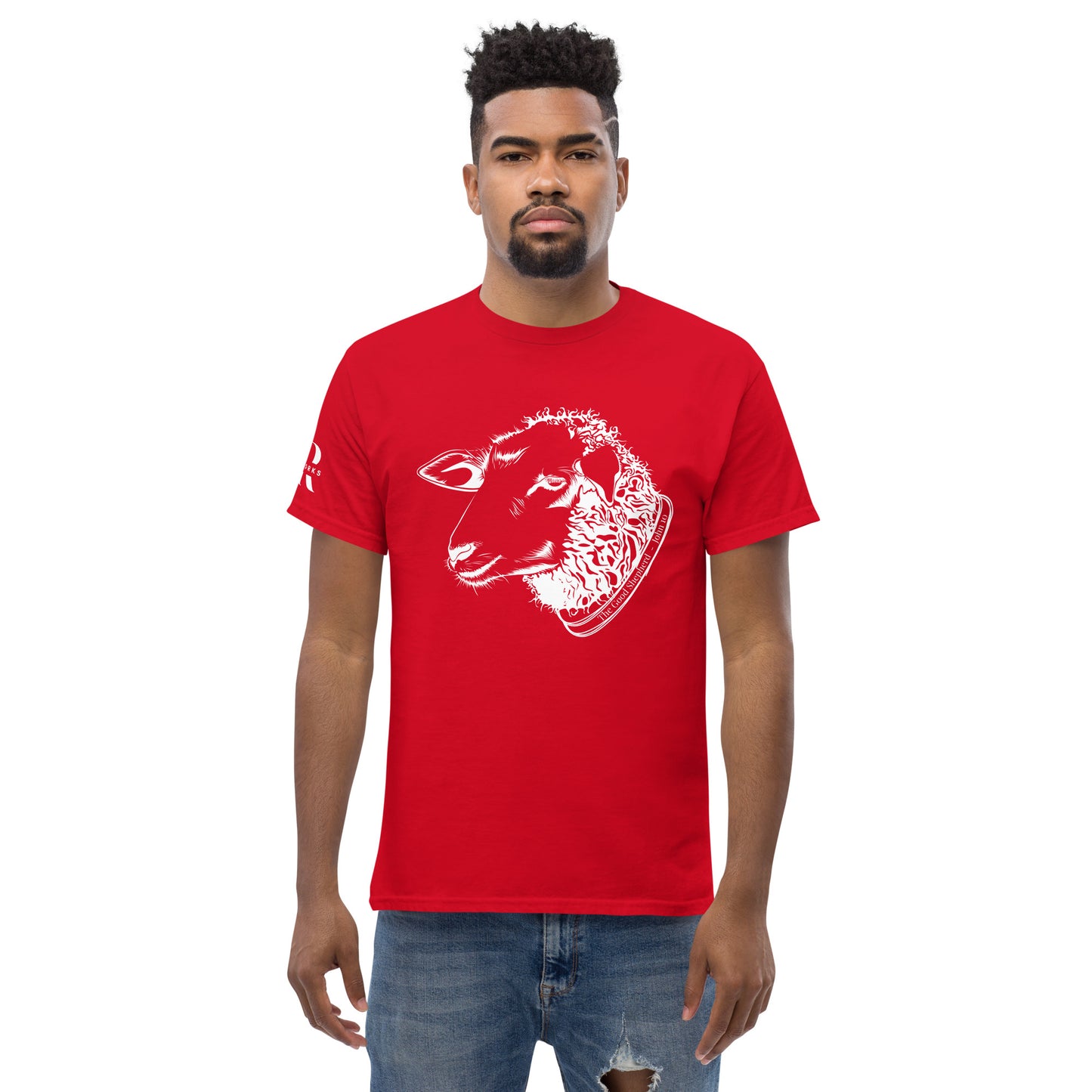 The Good Shepherd Men's classic tee W/White Print
