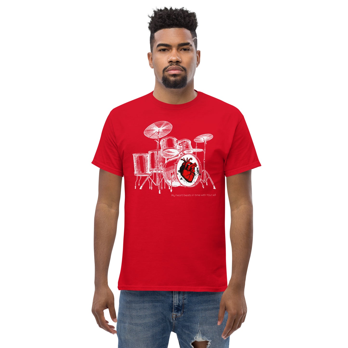 Heart Beats In Time Men's classic tee W/White Print