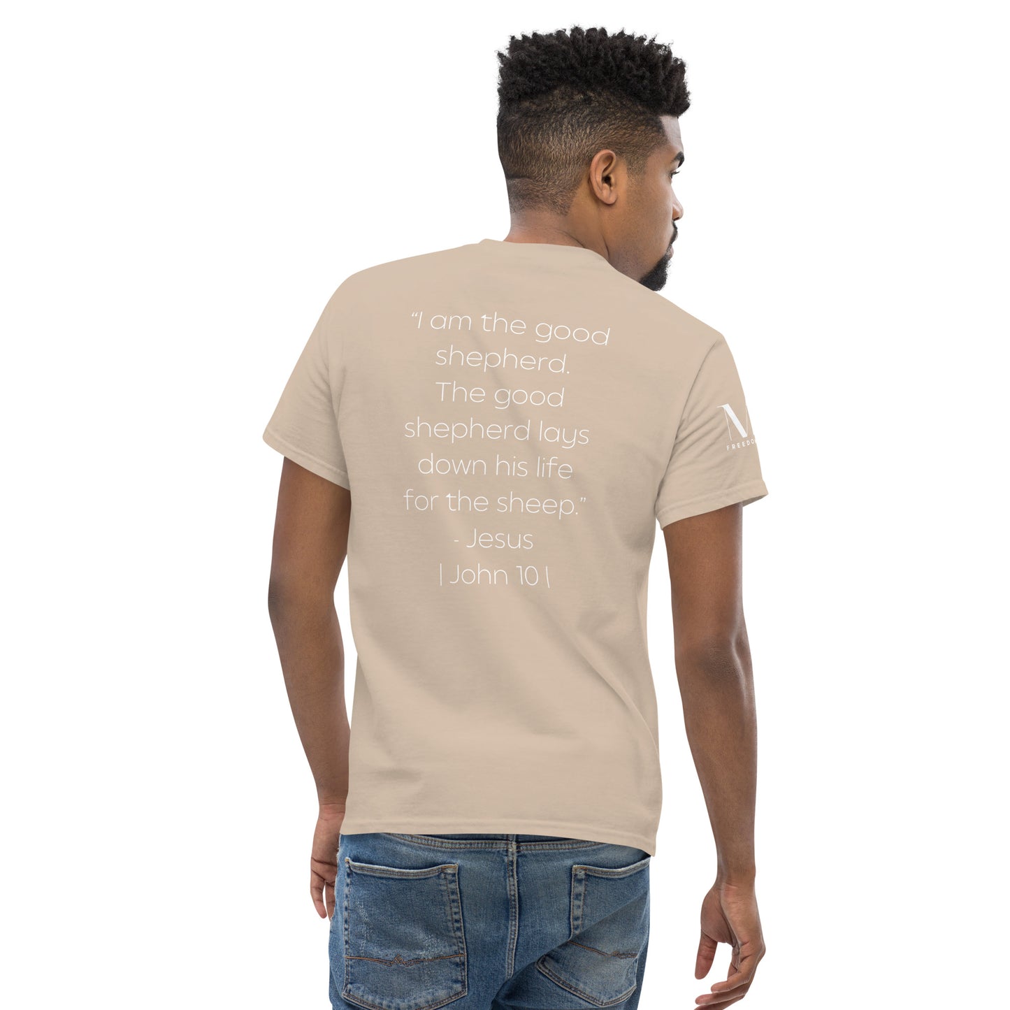 The Good Shepherd Men's classic tee W/White Print