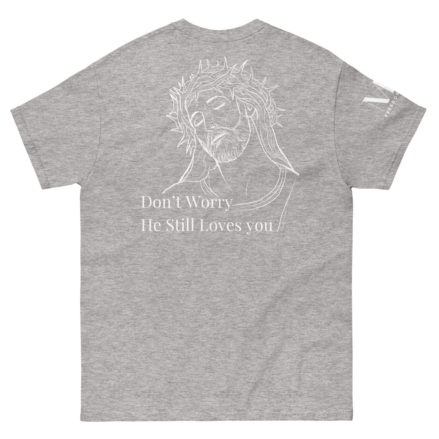 Romans 5:8 (He Still Loves You) Men's classic tee W/ White Print