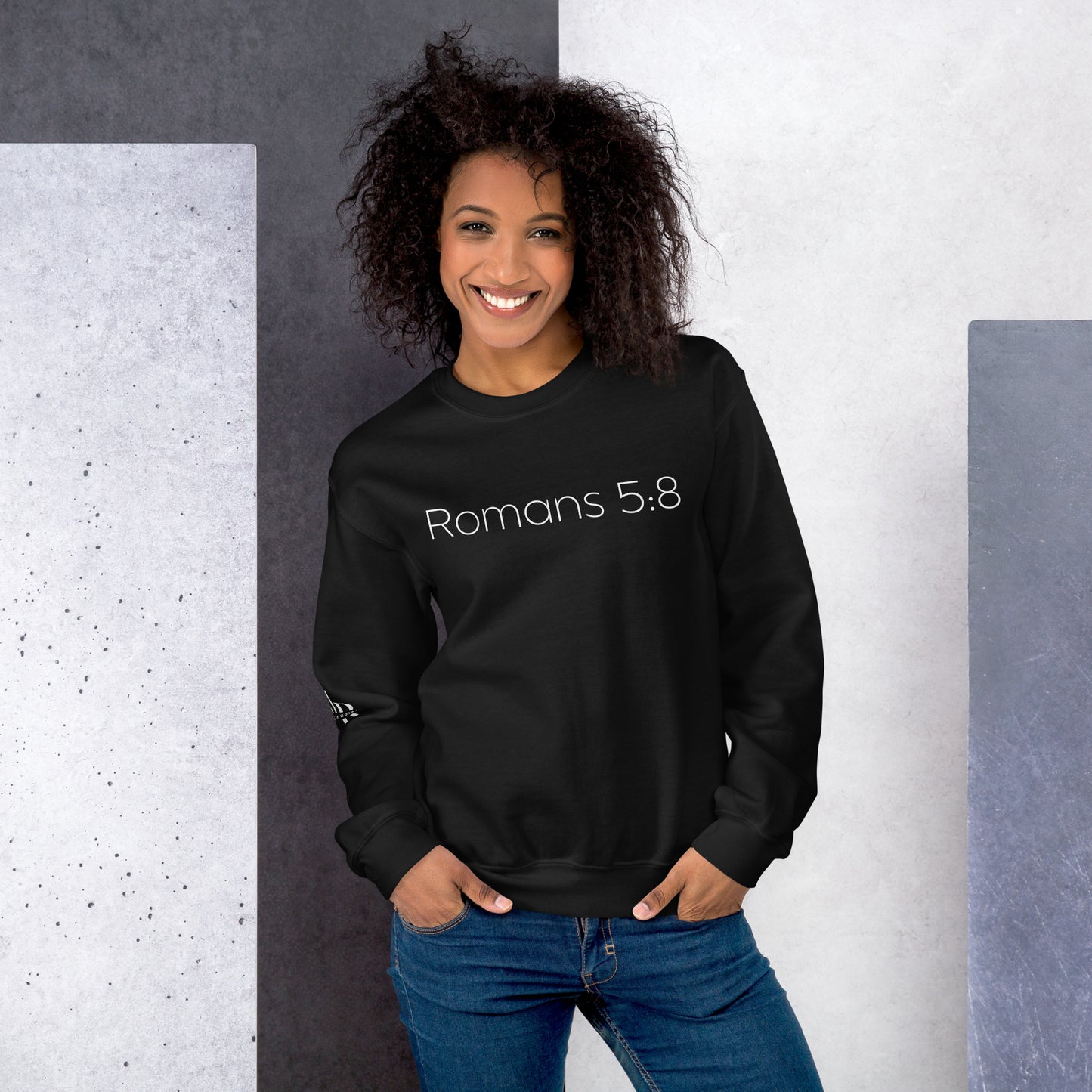 Romans 5:8 Unisex sweatshirt W/White Print