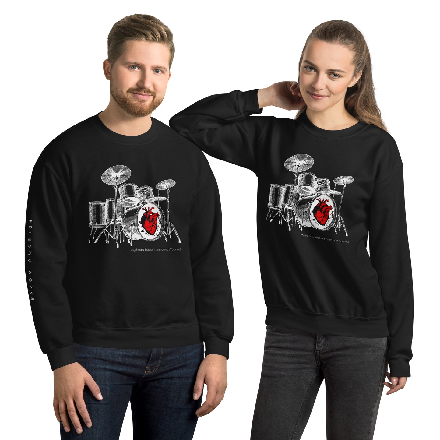 Heart Beats In Time Unisex Sweatshirt W/White Print
