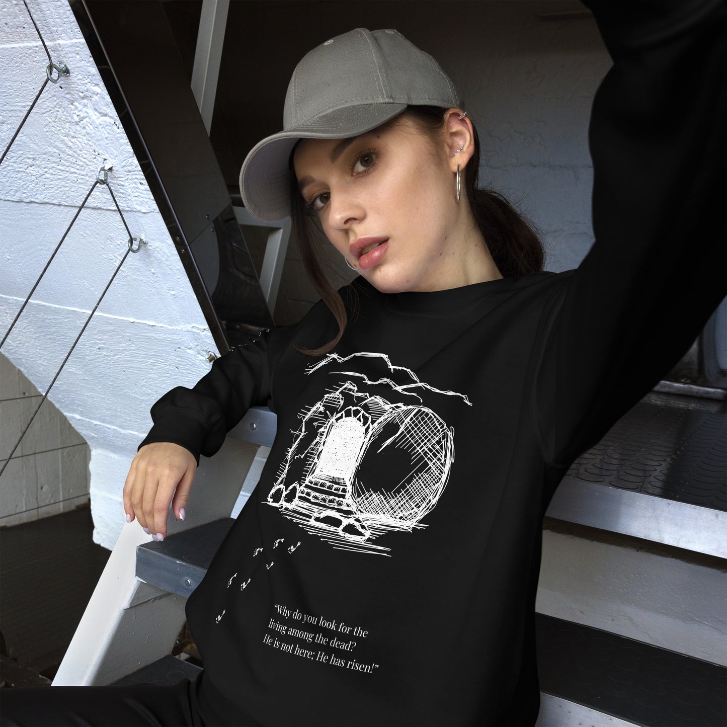 He Is Risen Unisex Sweatshirt W/White Print