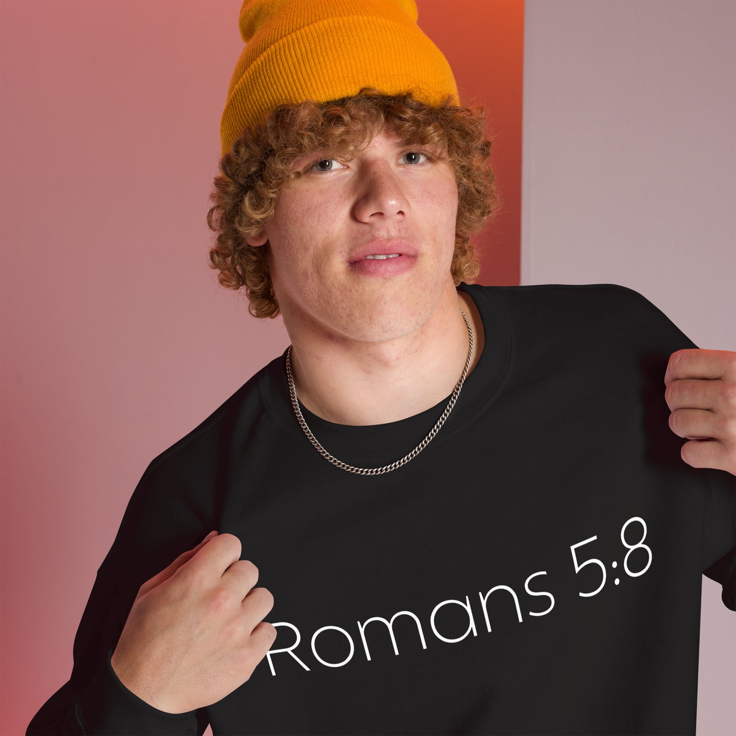 Romans 5:8 Unisex sweatshirt W/White Print